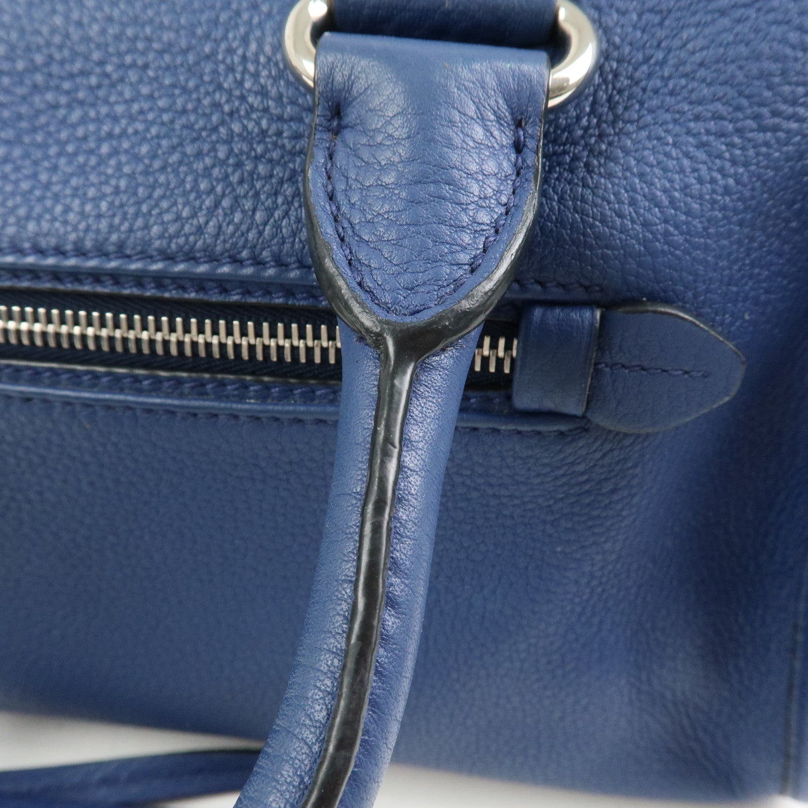 PRADA Leather 2Way Bag Hand Bag Shoulder Bag Blue Silver