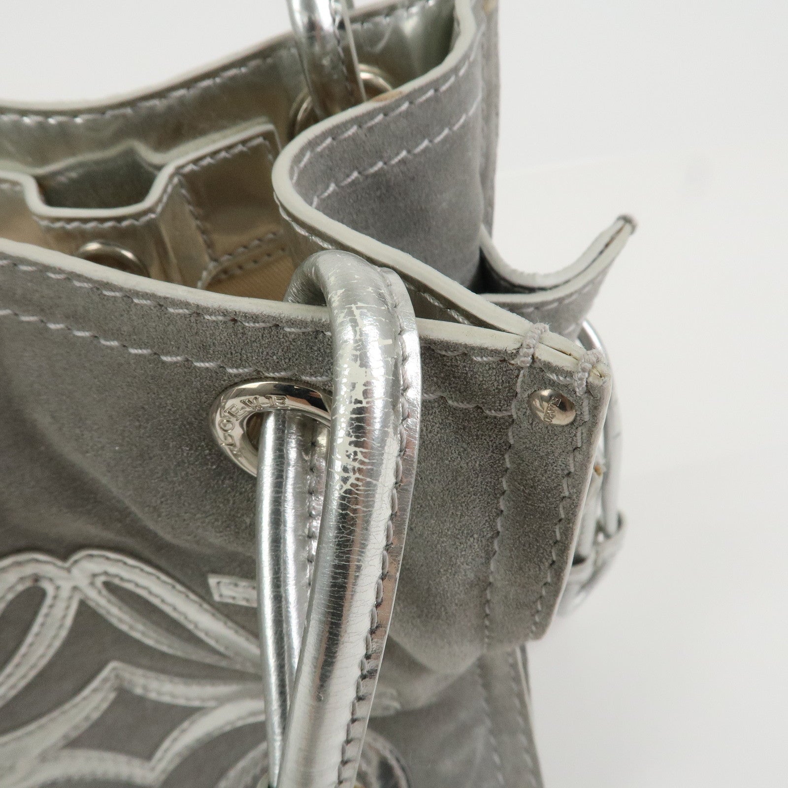 LOEWE Anagram Suede Leather Shoulder Bag Hand Bag Gray Silver