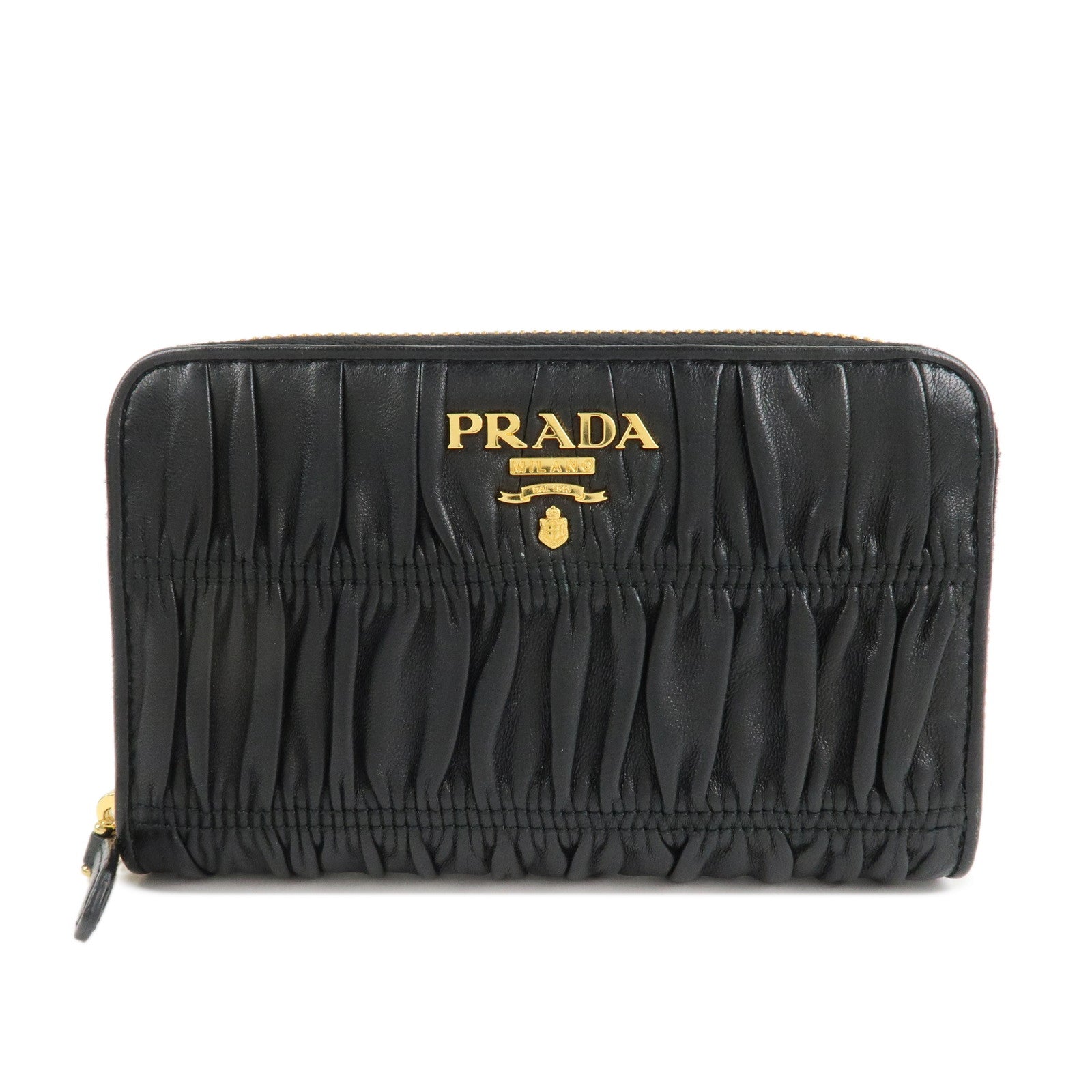 PRADA Nappa Leather Round Zippy Compact Wallet Black 1ML157 Used