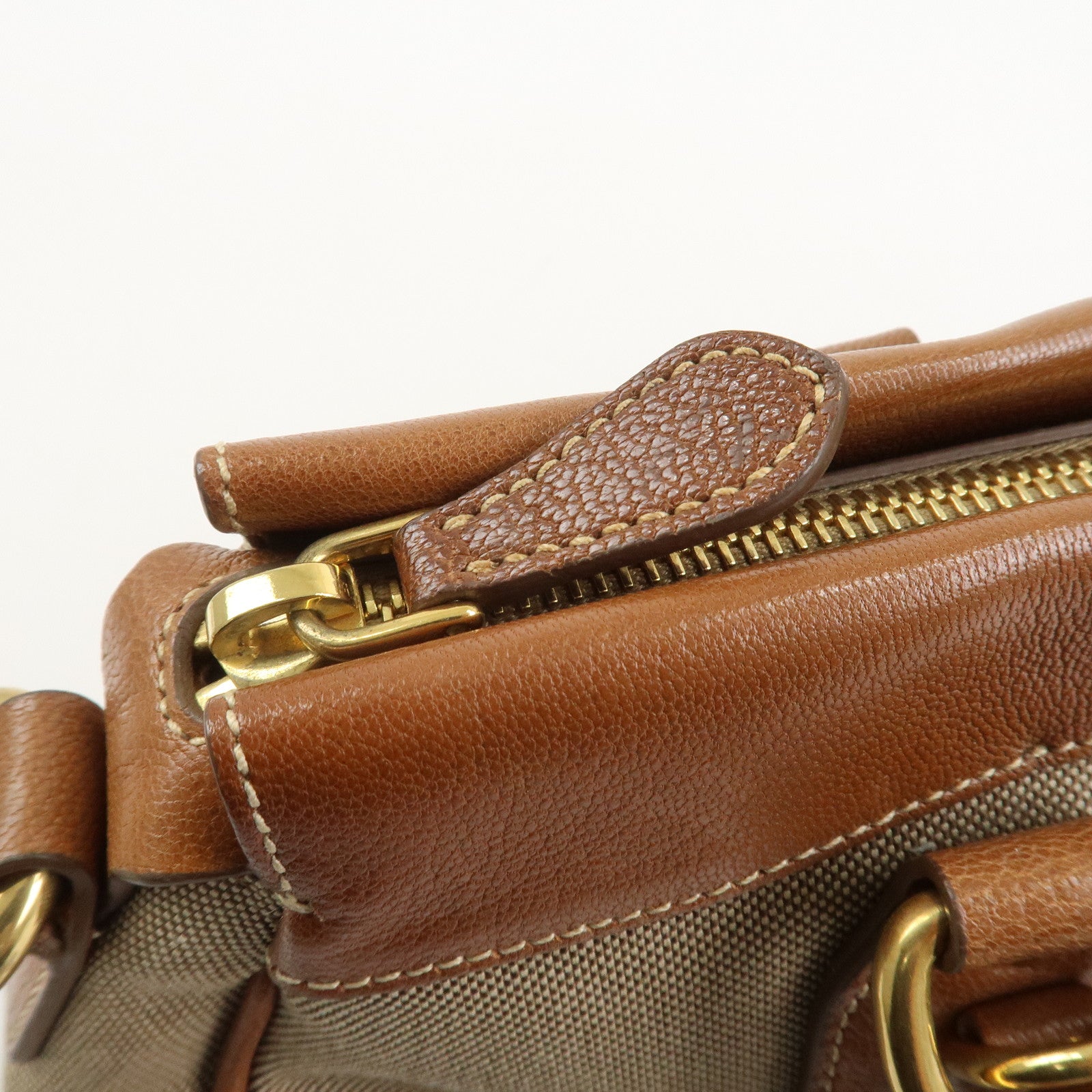 PRADA Logo Jacquard Leather 2Way Bag Hand Bag Brown BN1839