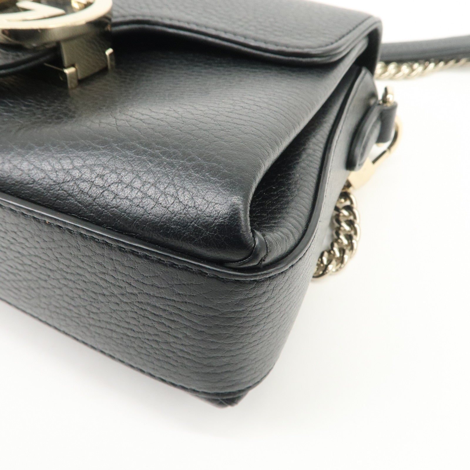 GUCCI Interlocking G Leather Chain Shoulder Bag Black 607720 Used