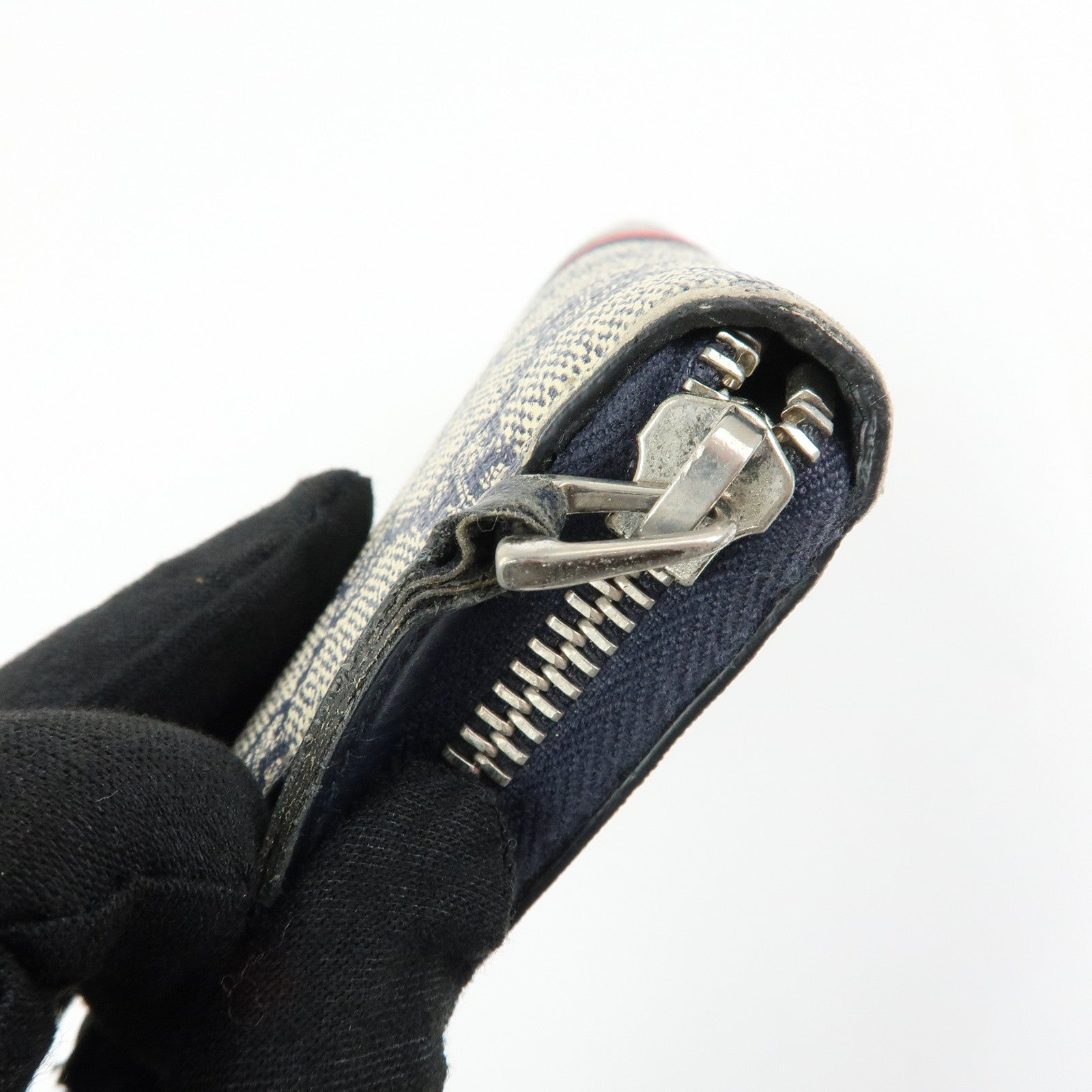 GUCCI Sherry GG Supreme Web Stripe Long Wallet Beige Navy 408831