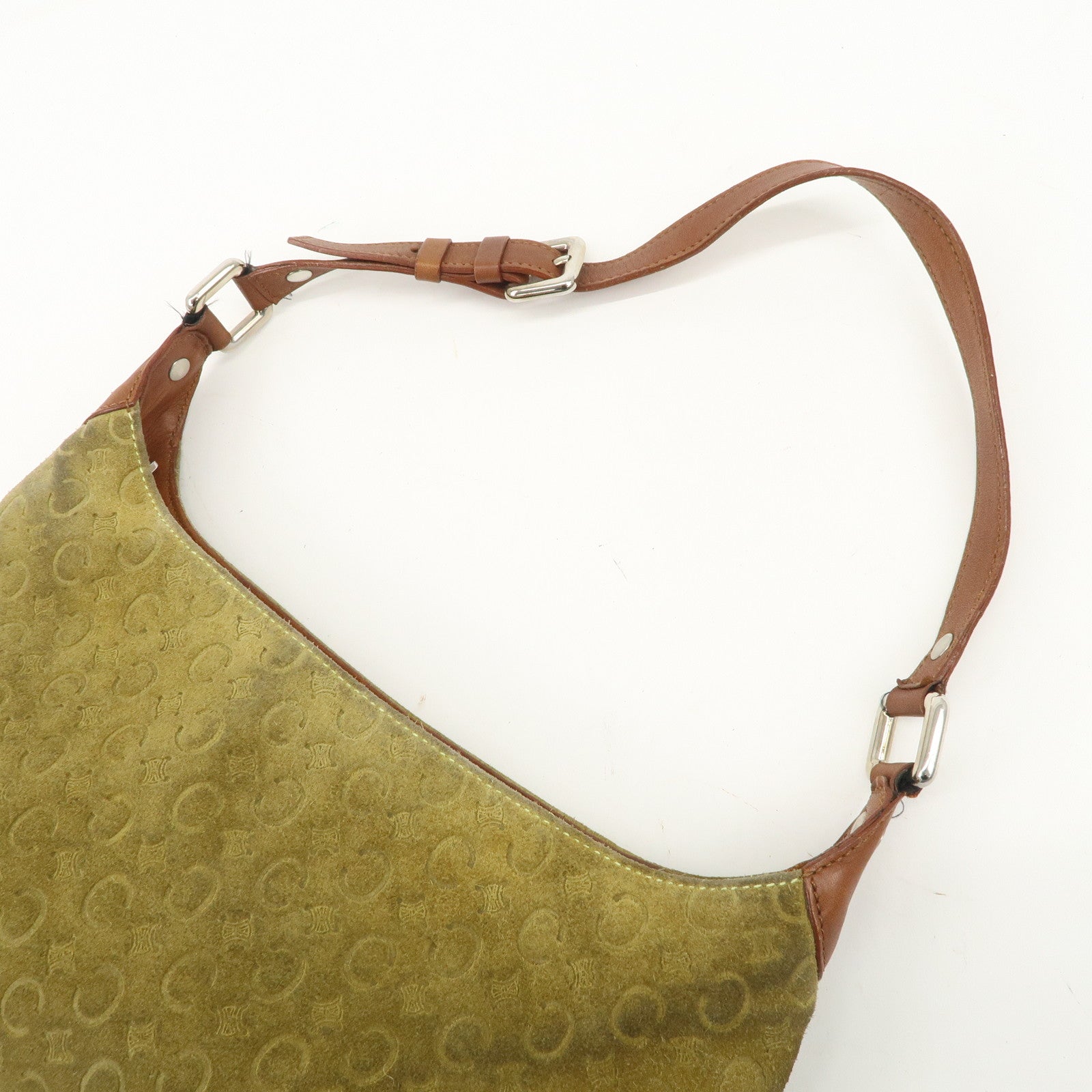 CELINE C Macadam Suede Leather Shoulder Bag Hand Bag Green Brown