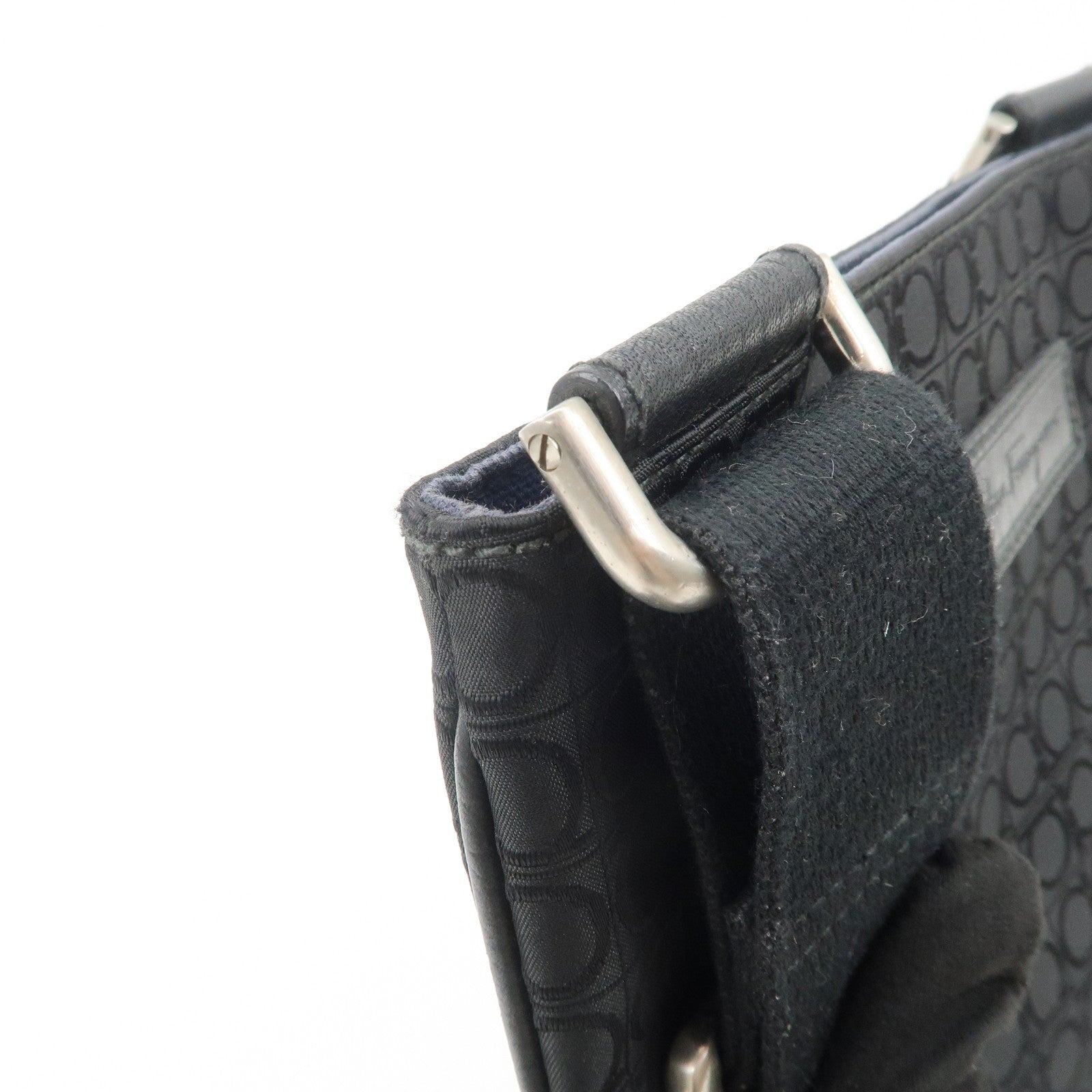 Ferragamo Gancini Canvas Shoulder Bag Black Silver HDW