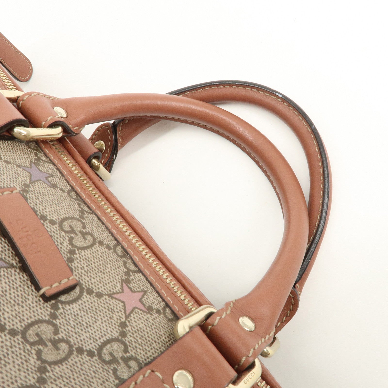 GUCCI GG Supreme Leather Boston Bag Beige Brown Star 193603