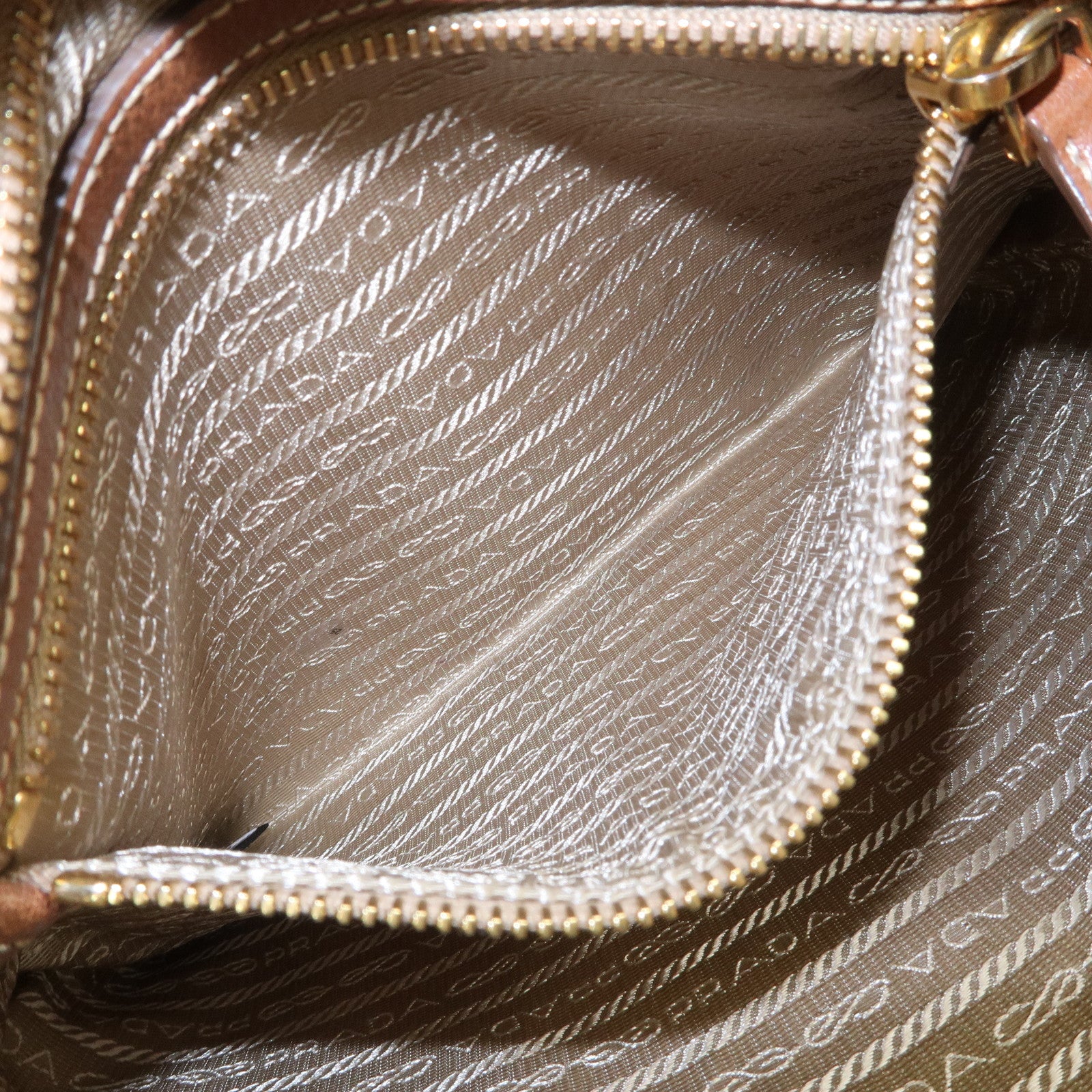 PRADA Logo Jacquard Leather Shoulder Bag Crossbody Bag Beige Brown