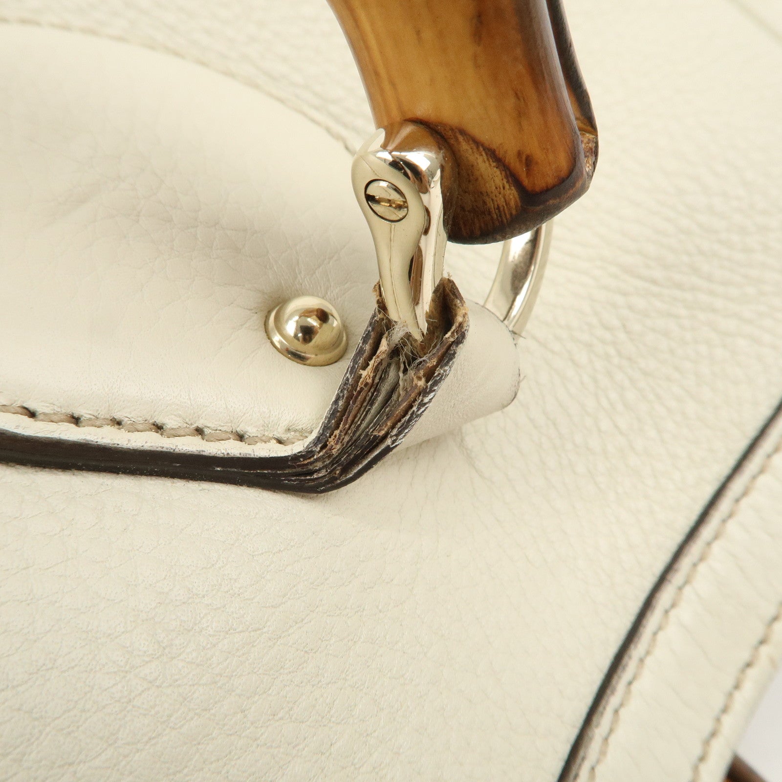 GUCCI Bamboo Leather 2Way Bag Hand Bag Shoulder Bag Ivory 282317