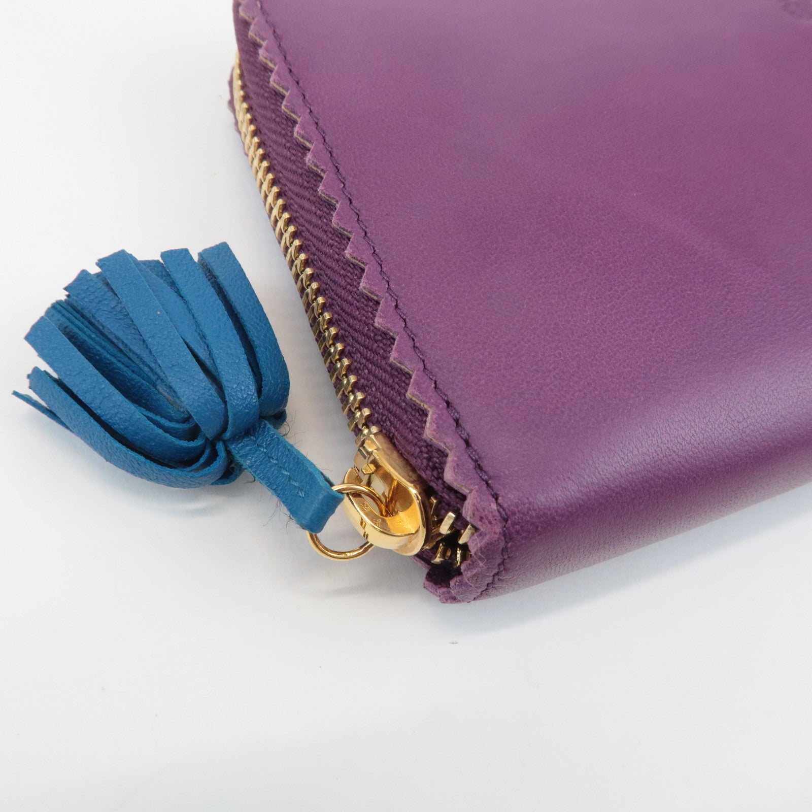 LOEWE Anagram Leather Round Zippy Long Wallet Purple Gold HDW Used