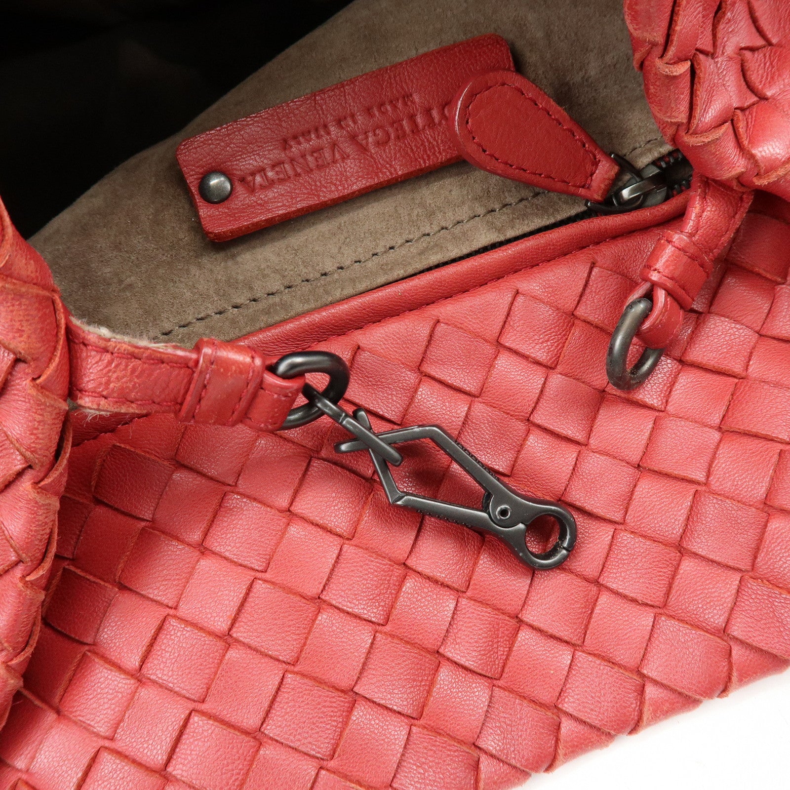 BOTTEGA VENETA Intrecciato Leather Tote Bag Shoulder Bag Red