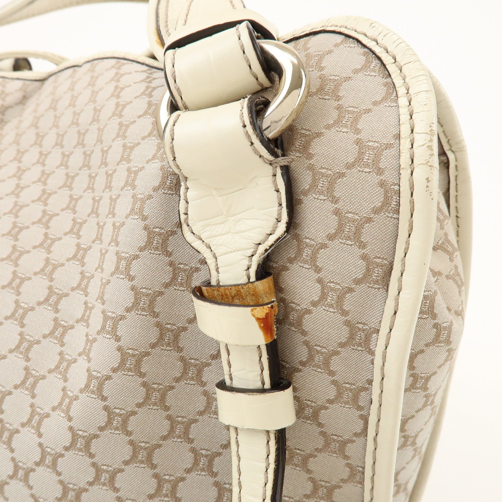 CELINE Macadam Bittersweet Canvas Leather Shoulder Bag Beige Ivory
