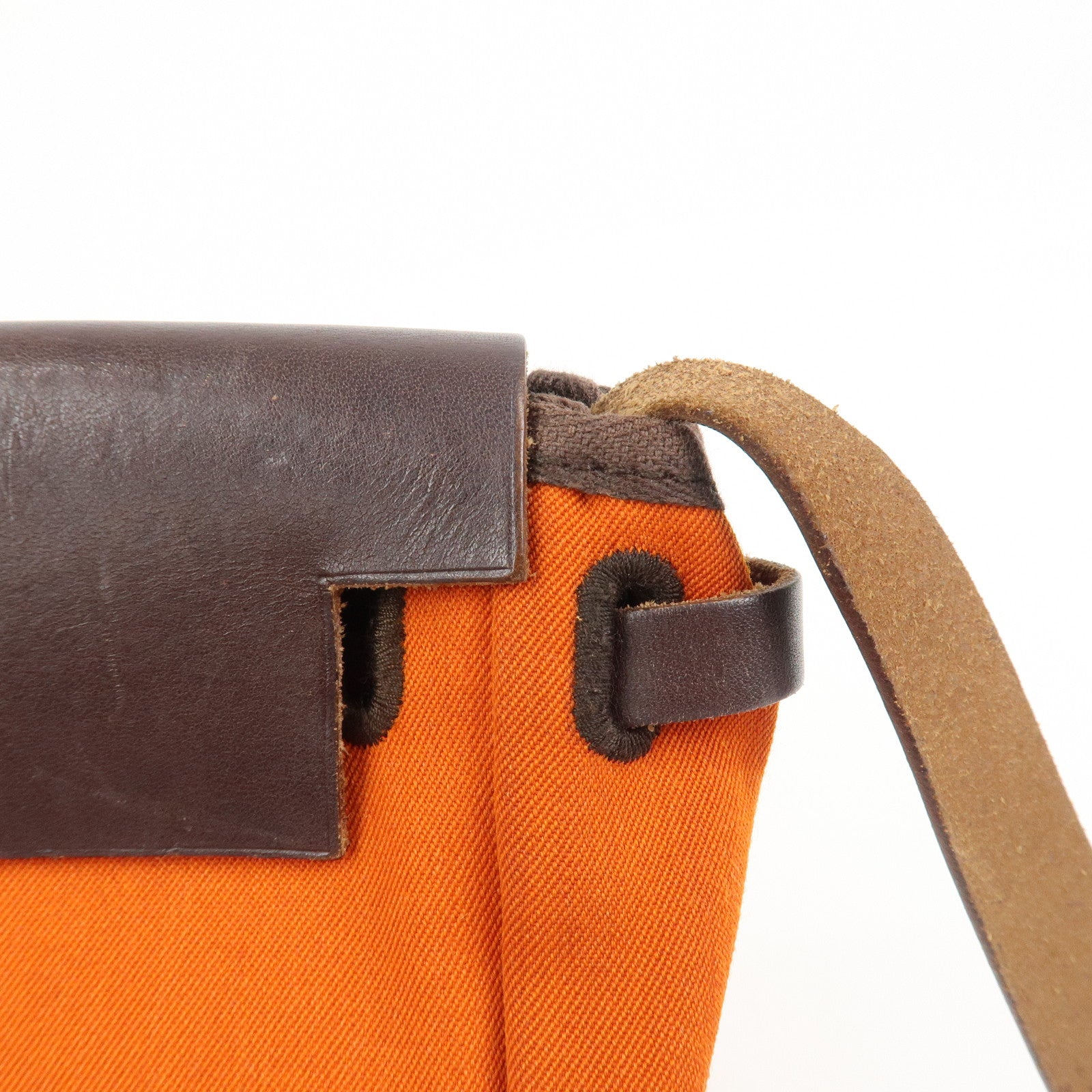 HERMES Logo Canvas Leather Herbag TPM Shoulder Bag H Stamped Red