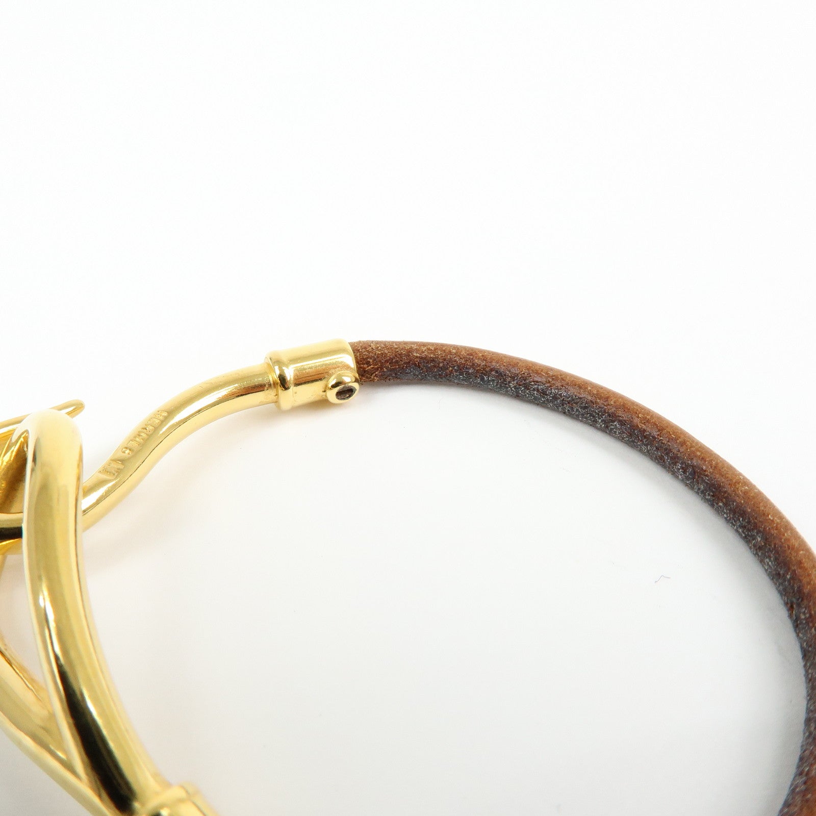 HERMES Jumbo Choker Leather Metal Bracelet Brown Gold