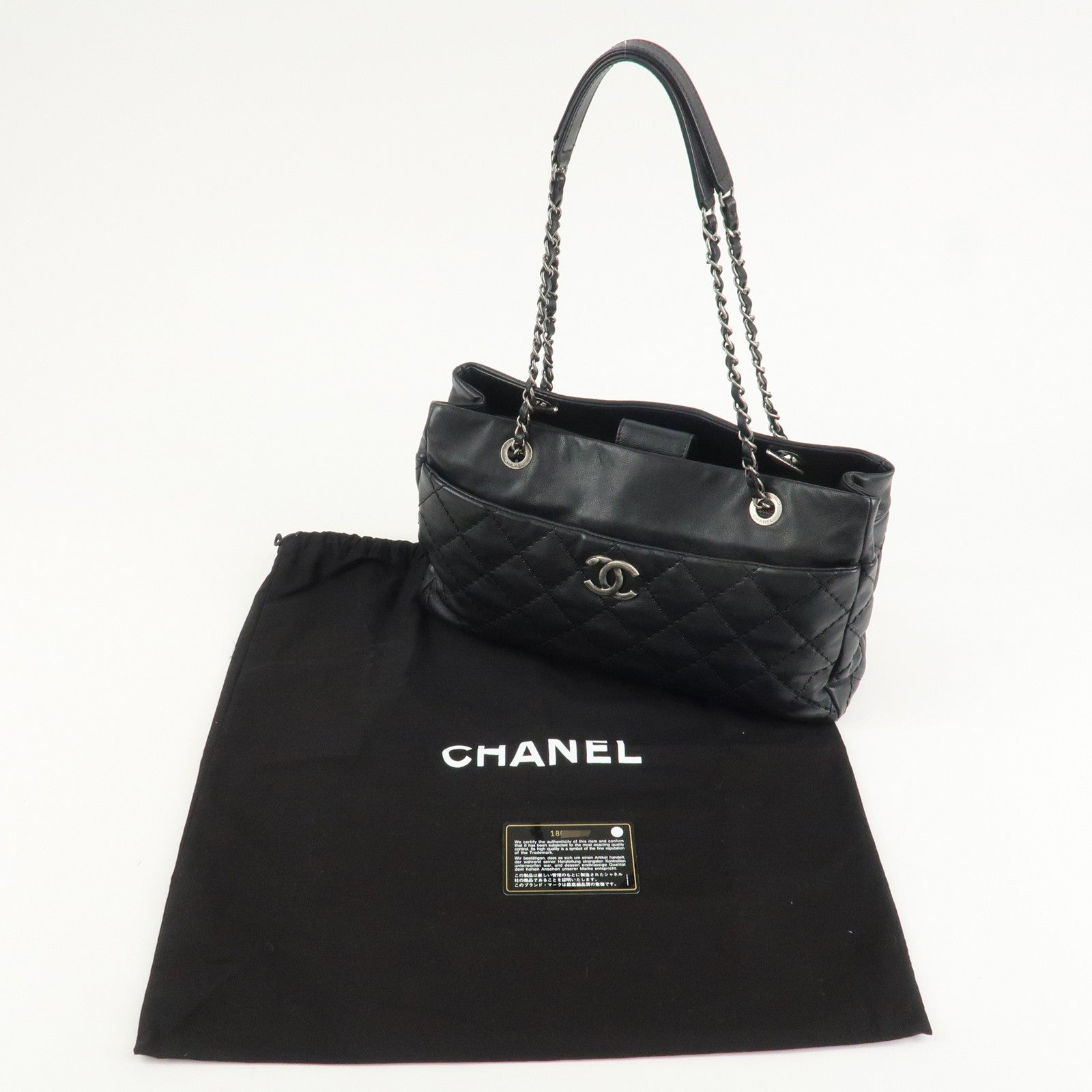 CHANEL COCO Mark Wild Stich Leather Chain Shoulder Bag Black Used