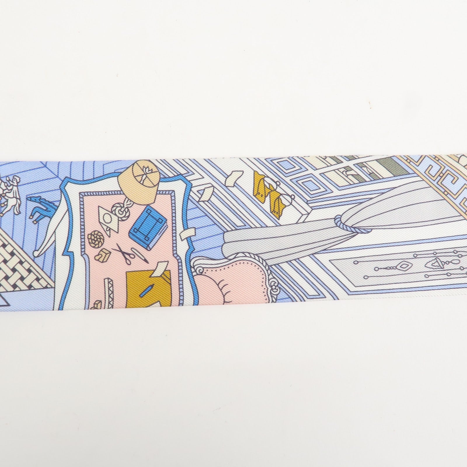 HERMES Silk 100% Twilly OBJETS DE CURIOSITE Scarf Blue Multicolor