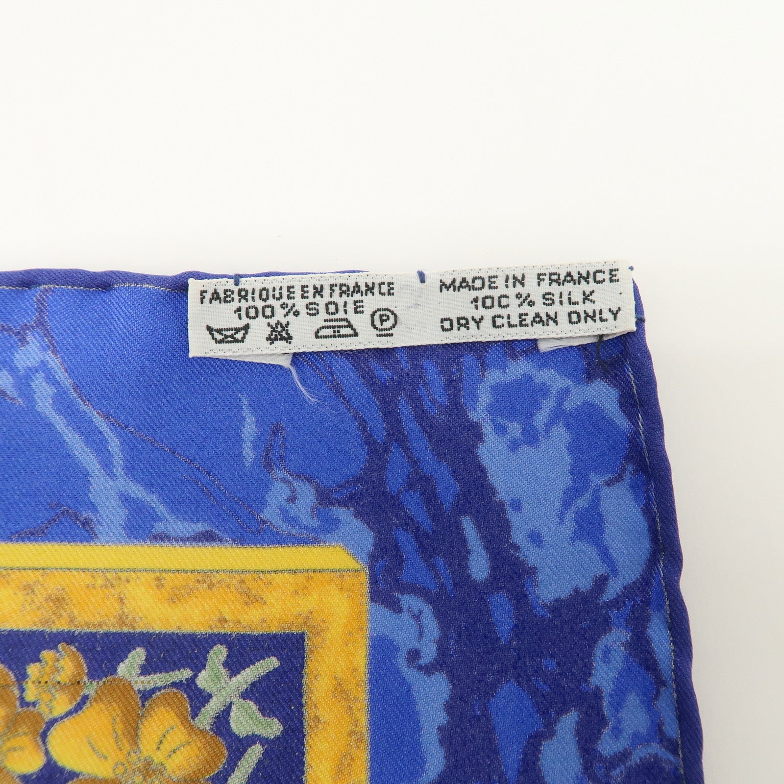 HERMES Carre 90 Silk 100% Scarf CARPE DIEM Blue Yellow