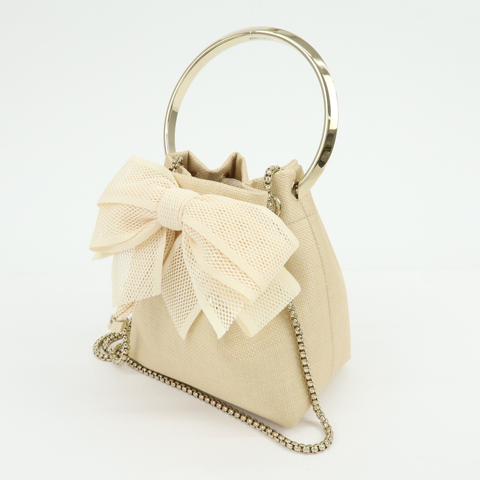 JIMMY CHOO Bon Bon Raffia 2Way Bag Chain Shoulder Bag Natural