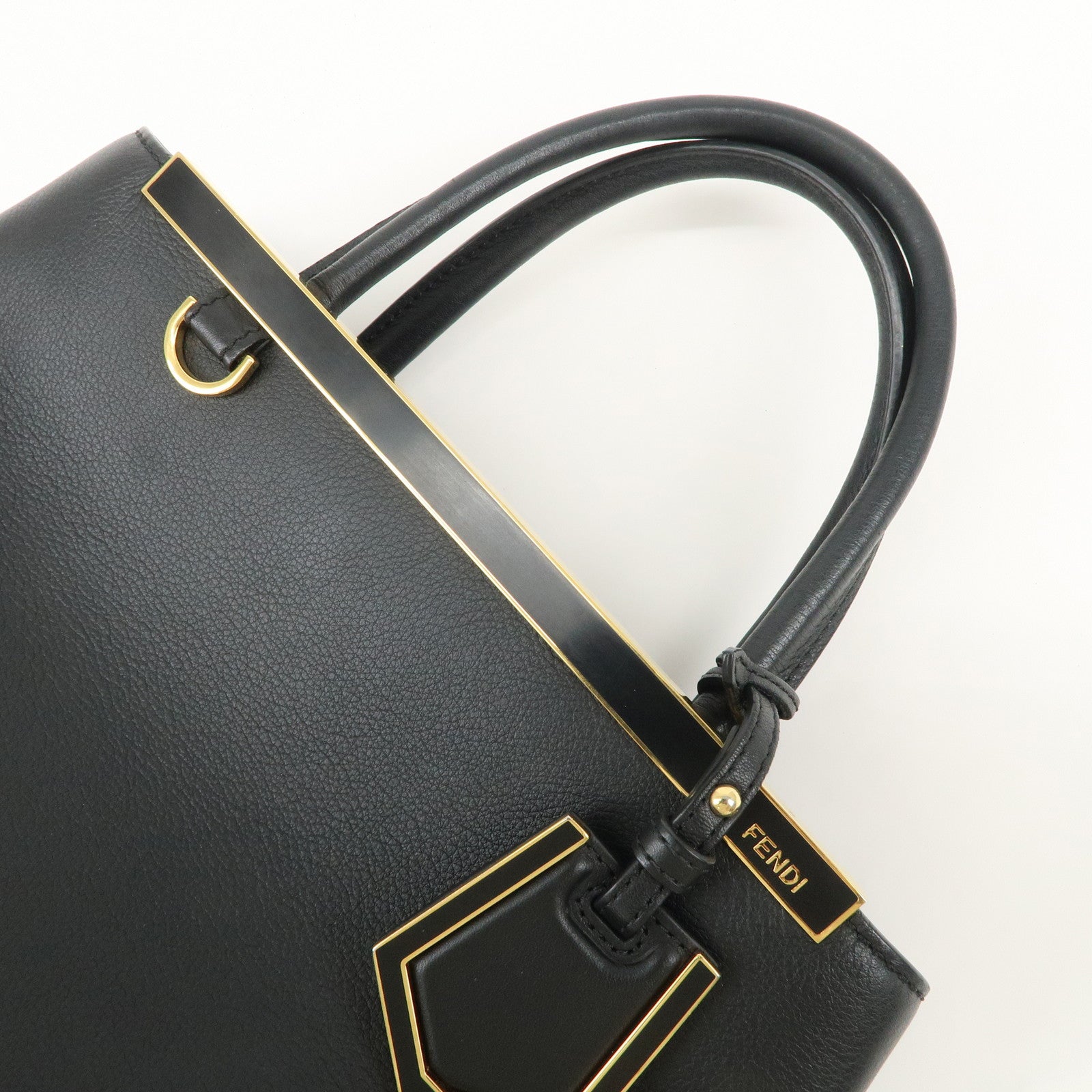 FENDI Petit 2Jours Leather 2Way Bag Hand Bag Black 8BH253