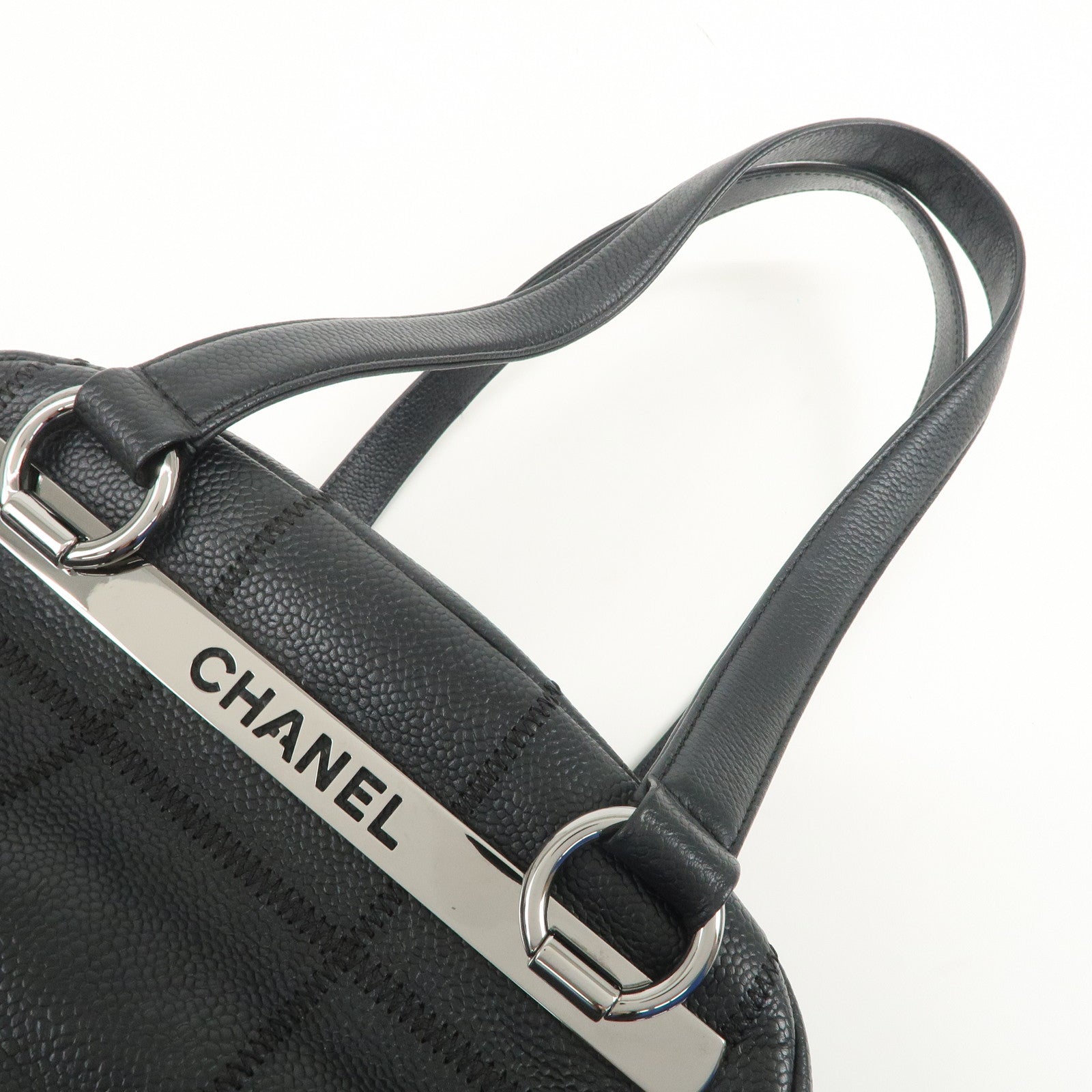 CHANEL Chocolate Bar Caviarskin Shoulder Bag Hand Bag Black