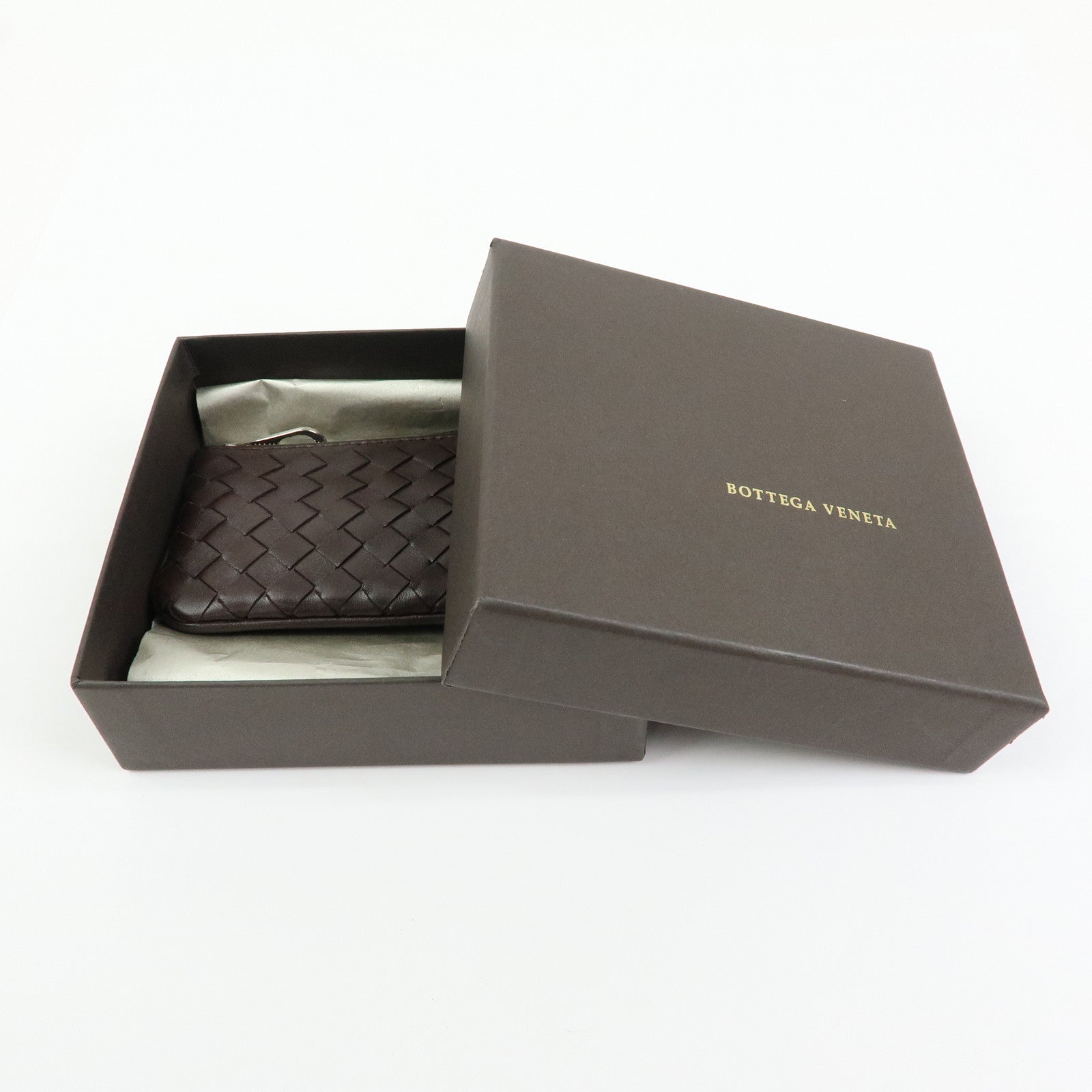 BOTTEGA VENETA Intrecciato Leather Coin Key Case Brown 131232