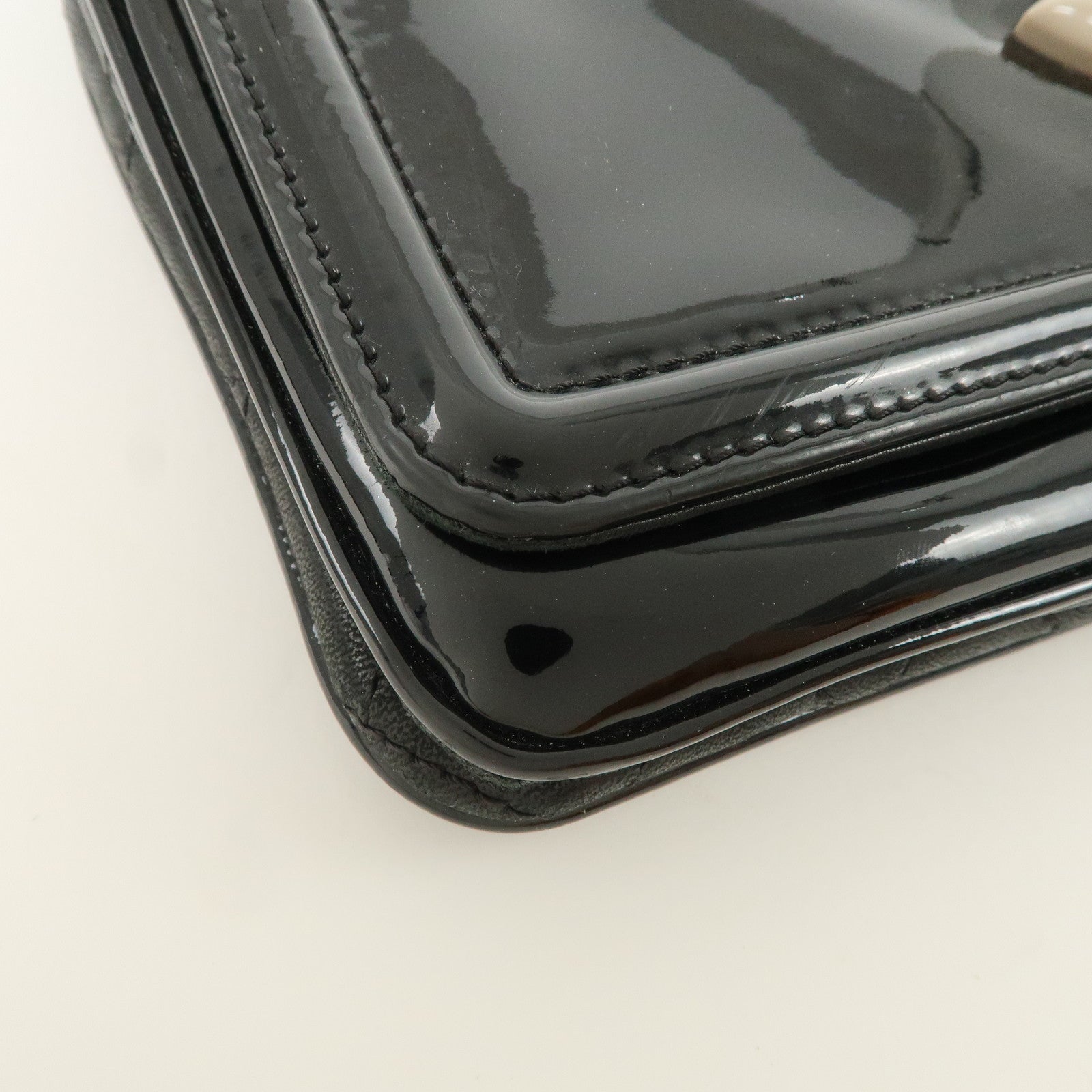 CHANEL Patent Leather Chain Shoulder Bag Hand Bag Black