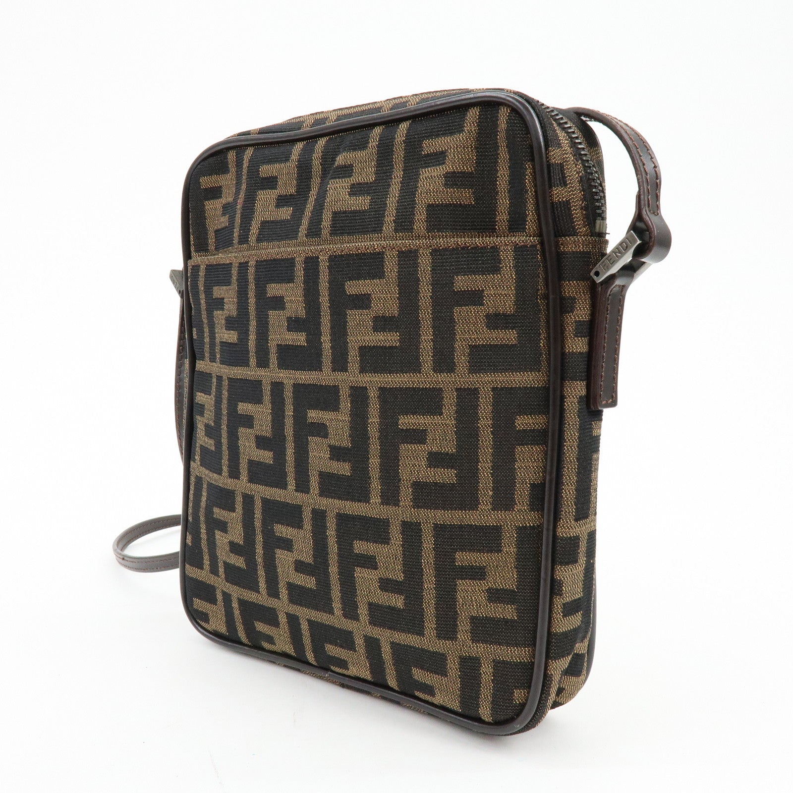 FENDI Zucca Canvas Leather Shoulder Bag Crossbody Bag Brown 8BT053