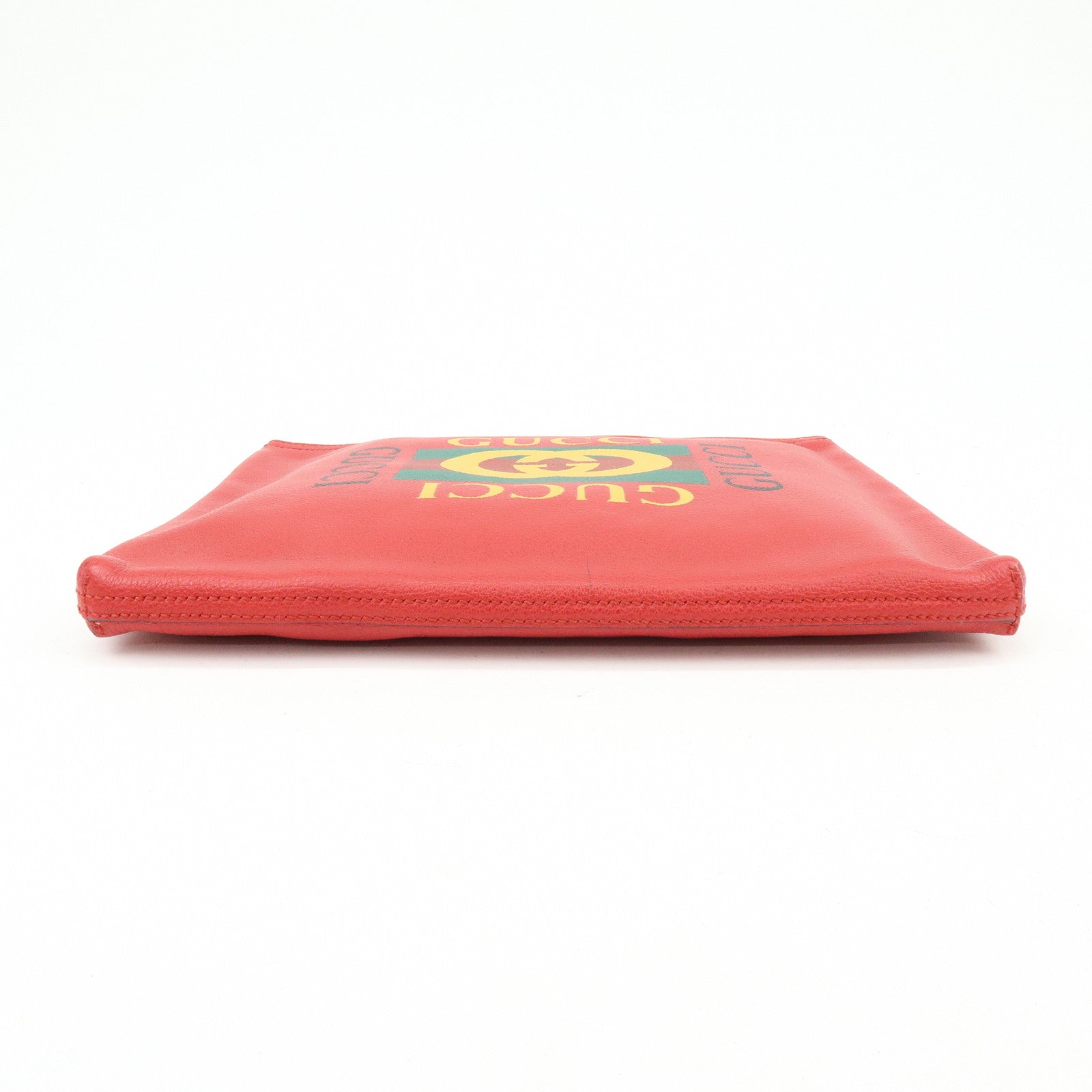 GUCCI Vintage Logo Medium Portfolio Leather Clutch Bag Red 500981