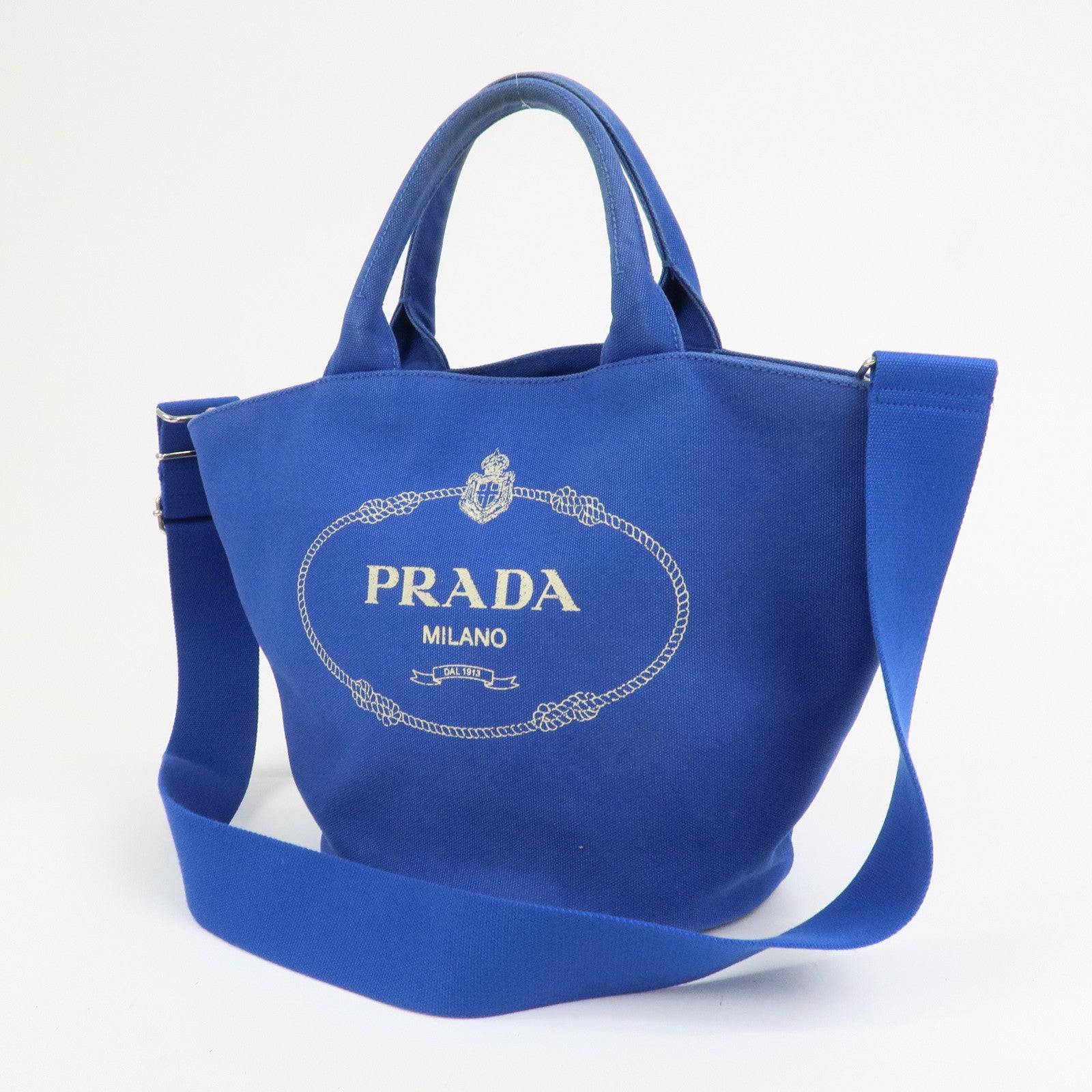 PRADA Canapa Canvas 2Way Bag Hand Bag Shoulder Bag Blue 1BG186