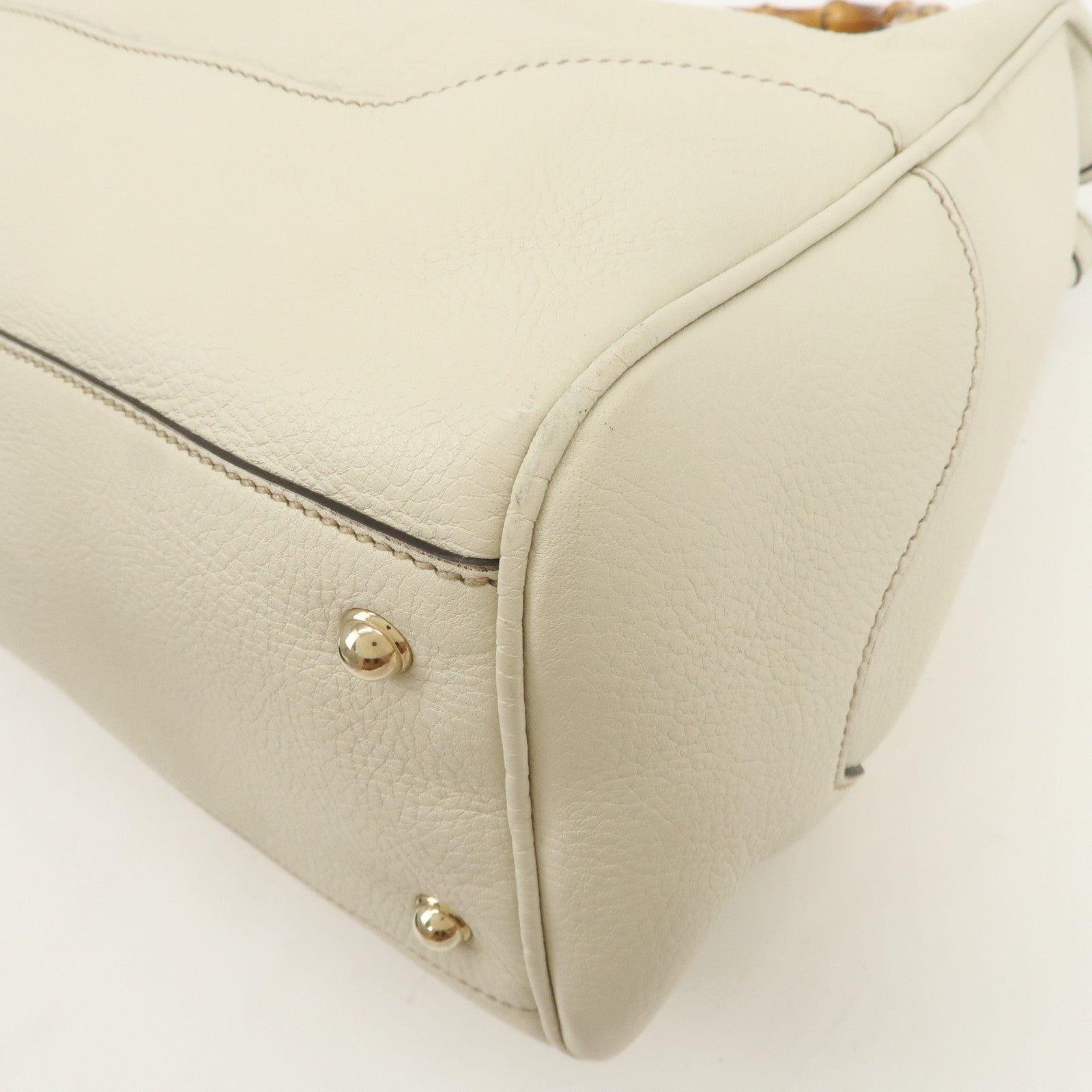 GUCCI Bamboo Leather 2Way Bag Hand Bag Shoulder Bag Ivory 282317