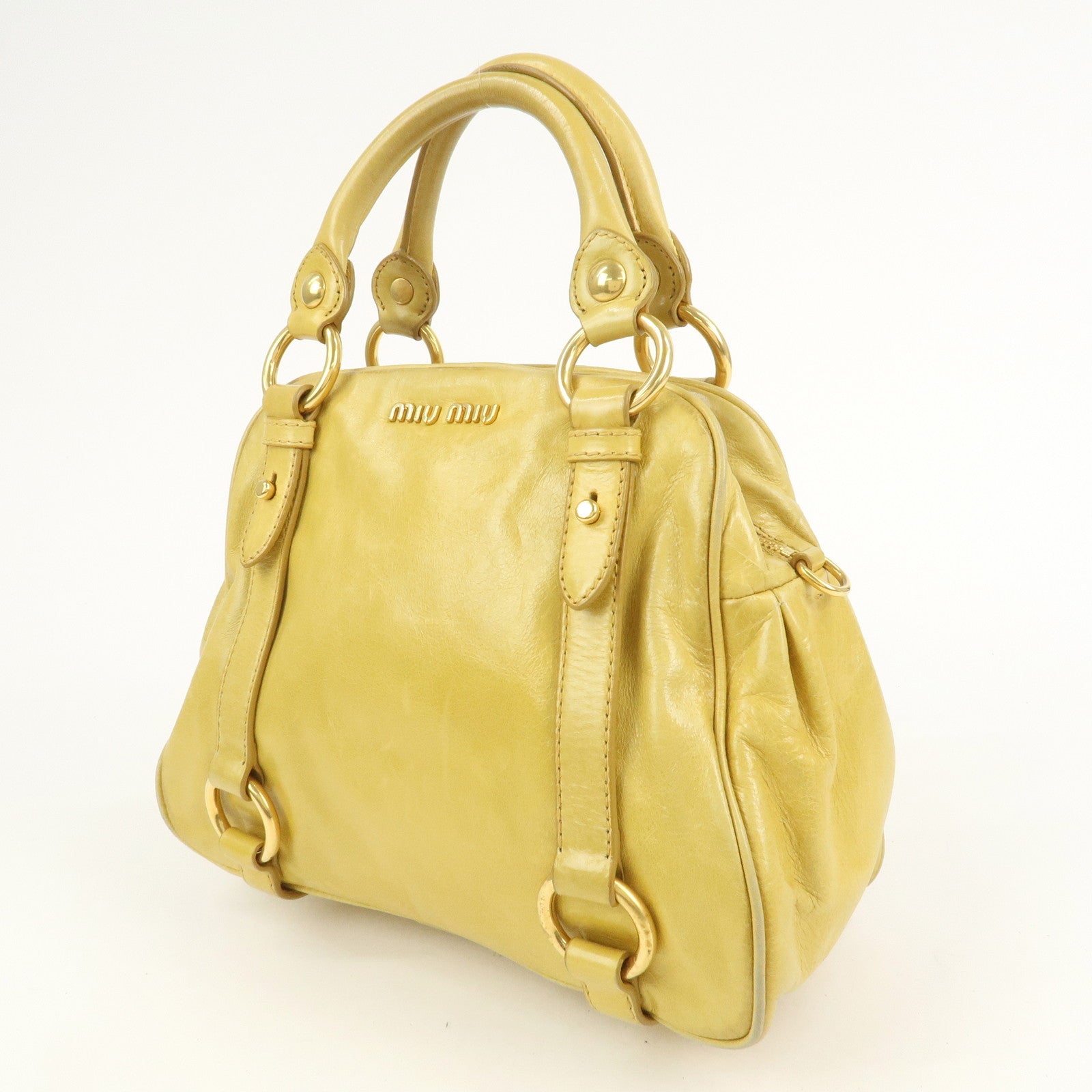 MIU MIU Logo Leather 2Way Bag Hand Bag Yellow