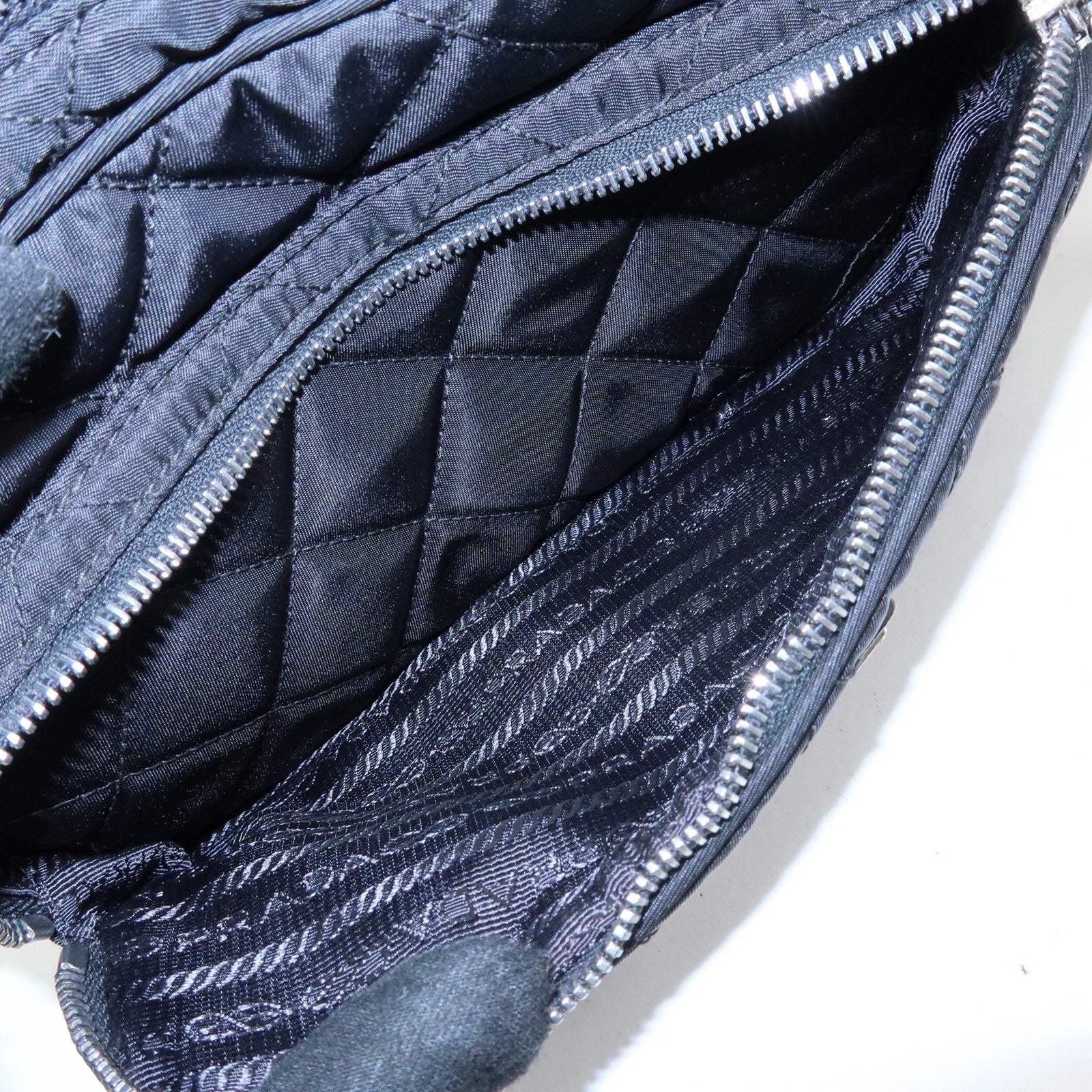 PRADA Triangle Logo Nylon Leather Quilt Shoulder Bag Black BT1027