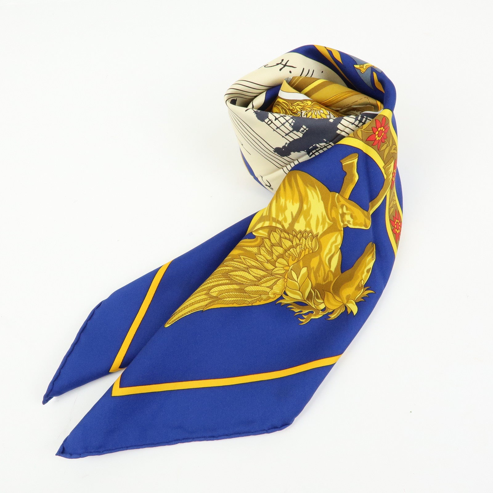 HERMES Carre 90 Silk 100% Scarf IN SALZBURG Blue Gold