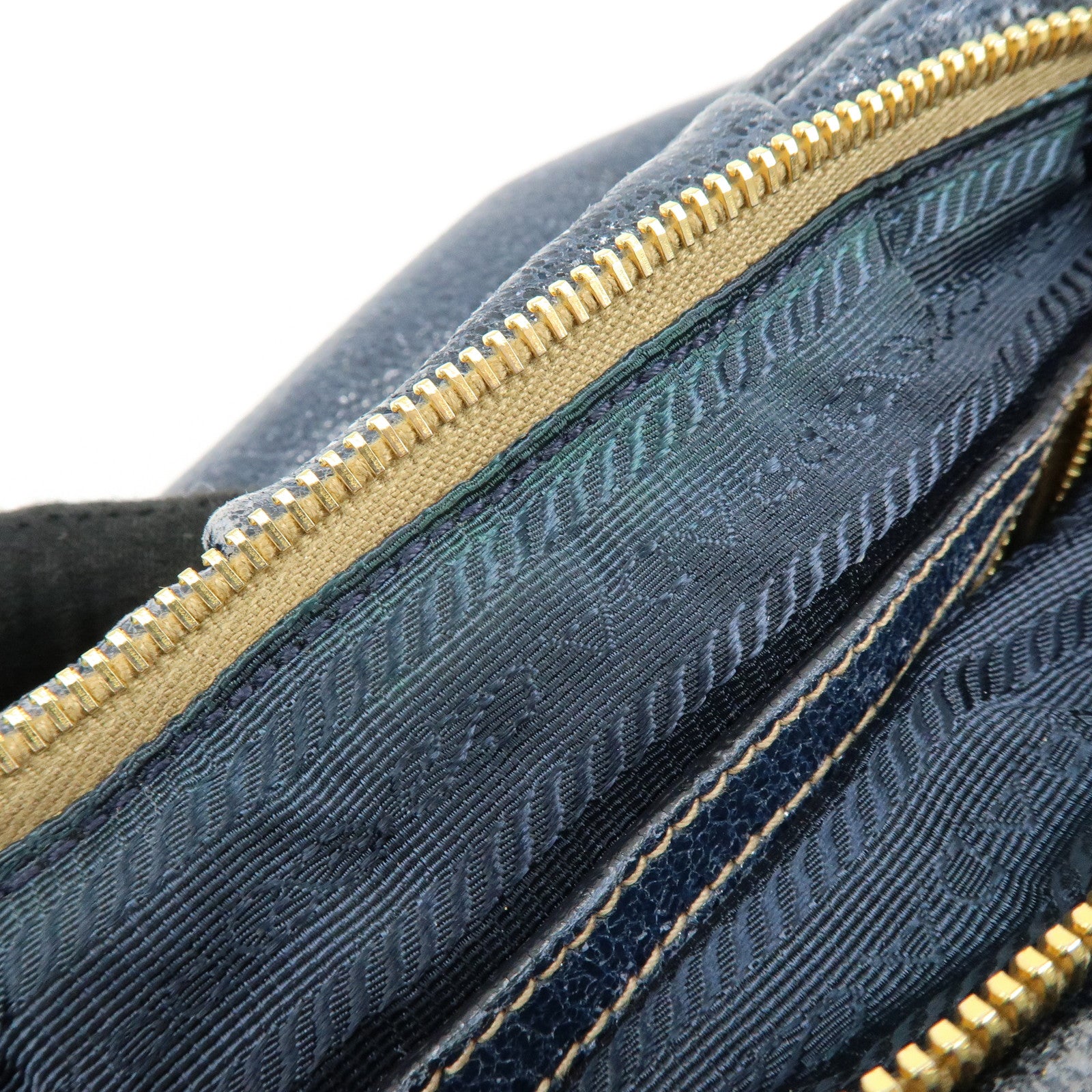 PRADA Logo Shiny Coated Leather Shoulder Bag Hand Bag Navy BR4070
