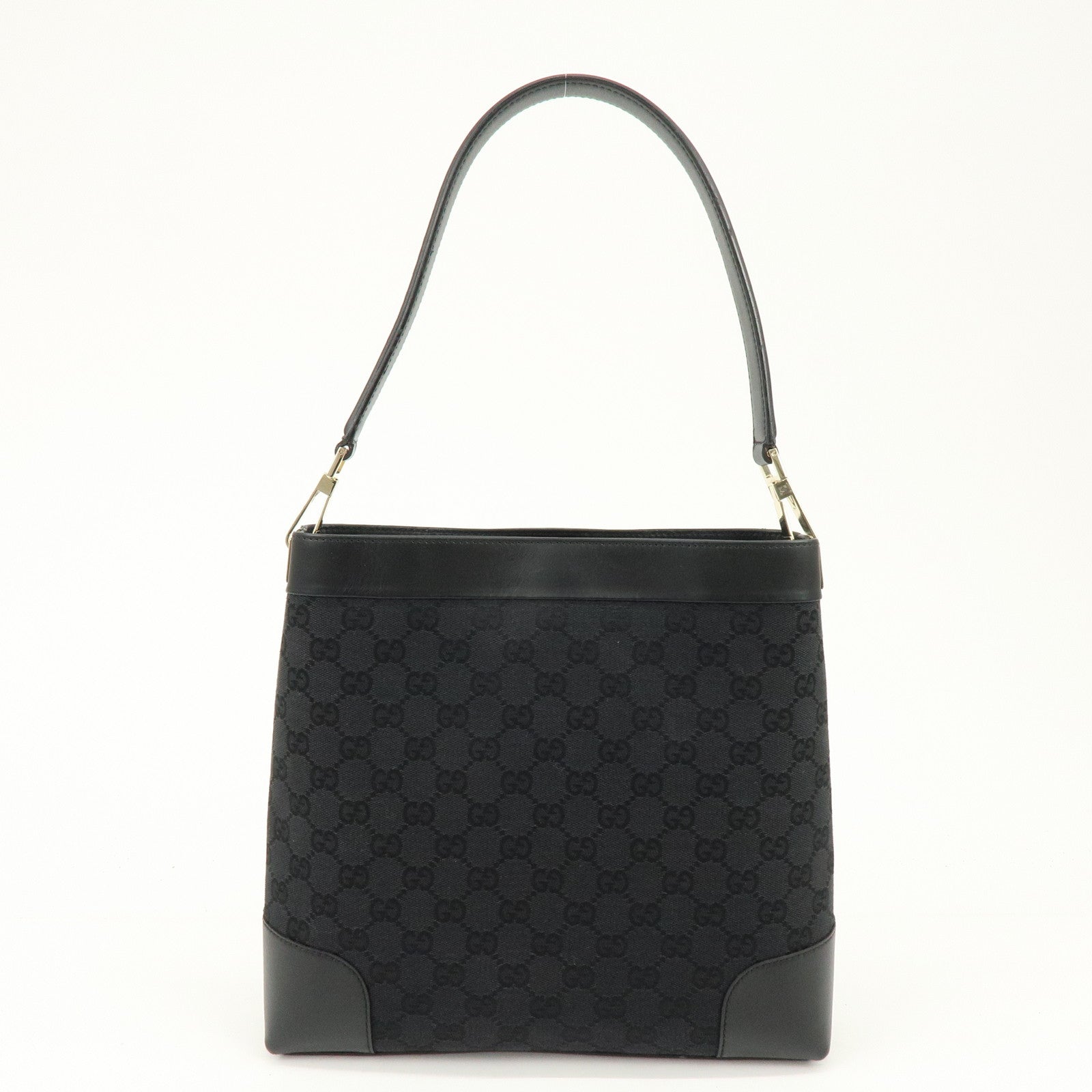 GUCCI GG Canvas Leather Shoulder Bag Hand Bag Black 33900