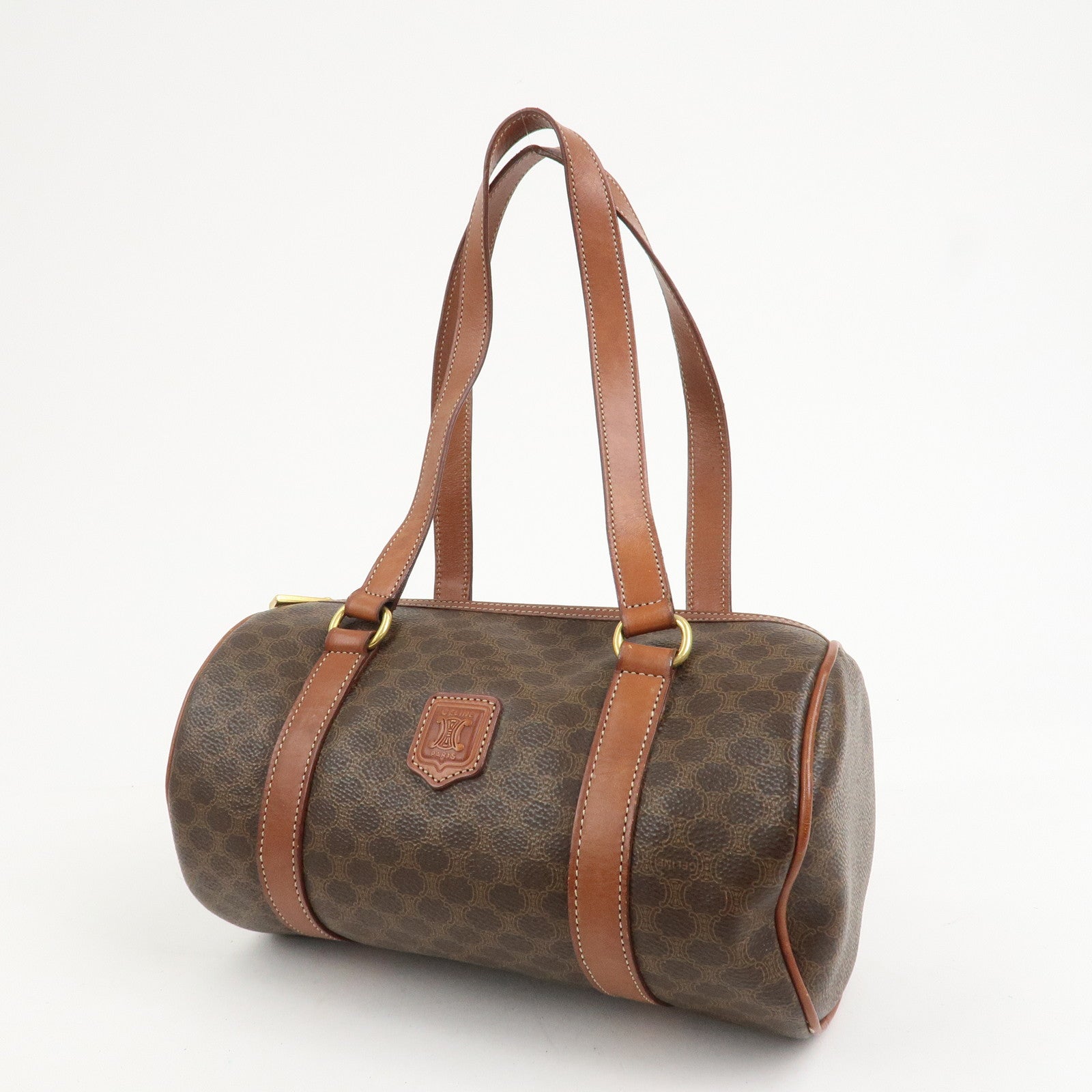 CELINE Macadam PVC Leather Hand Bag Boston Bag Brown