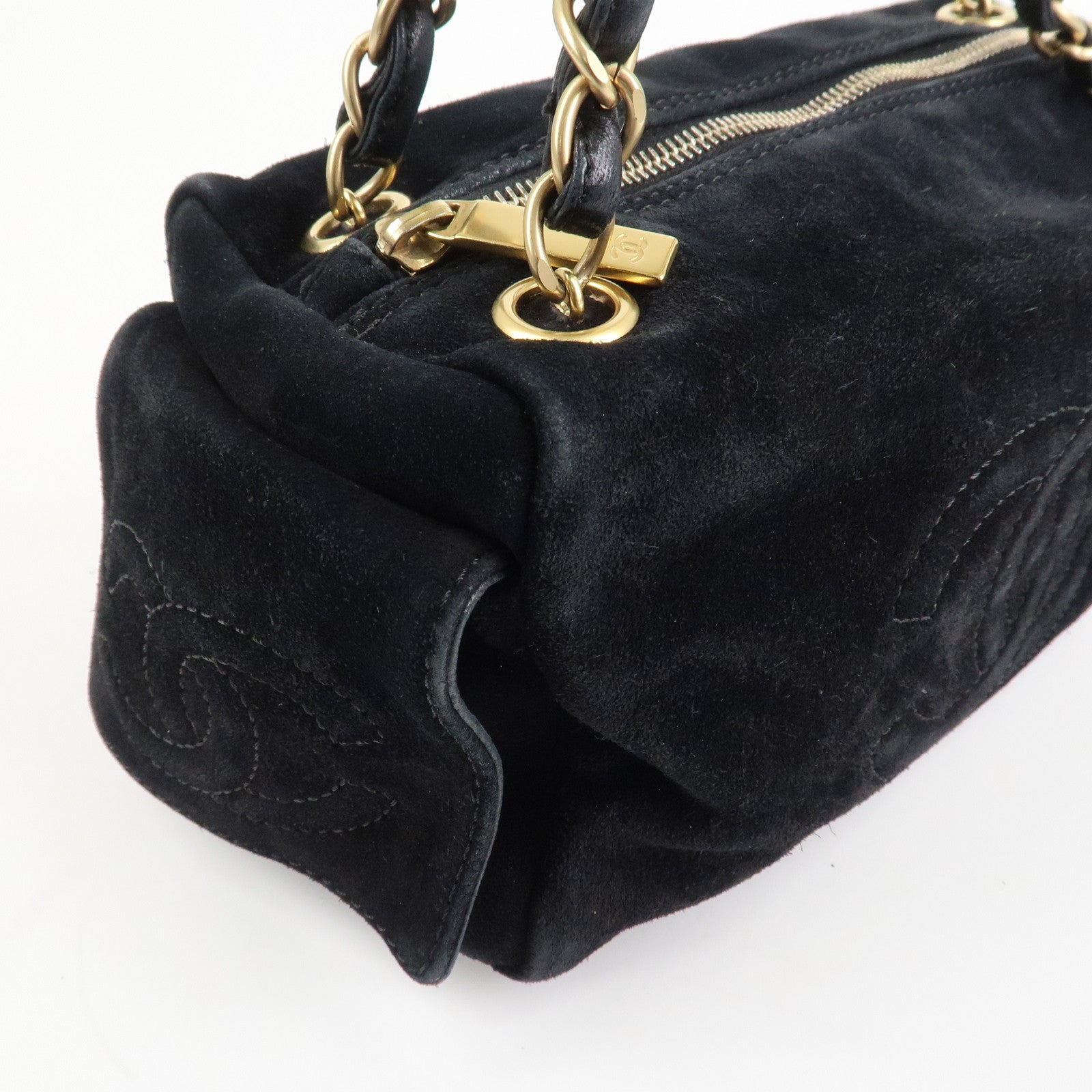 CHANEL COCO Mark Suede Leather Chain Shoulder Bag Black