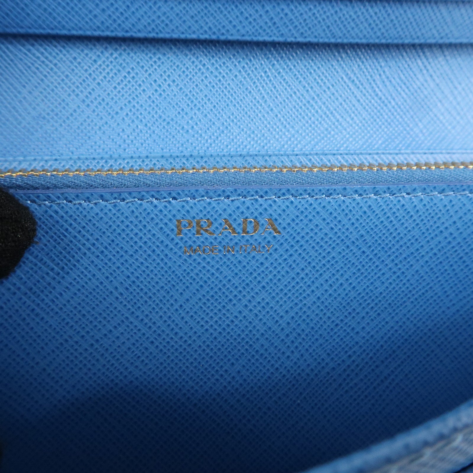 PRADA Saffiano Leather Bi-Fold Long Wallet Blue Gold HDW 1MH132 Used