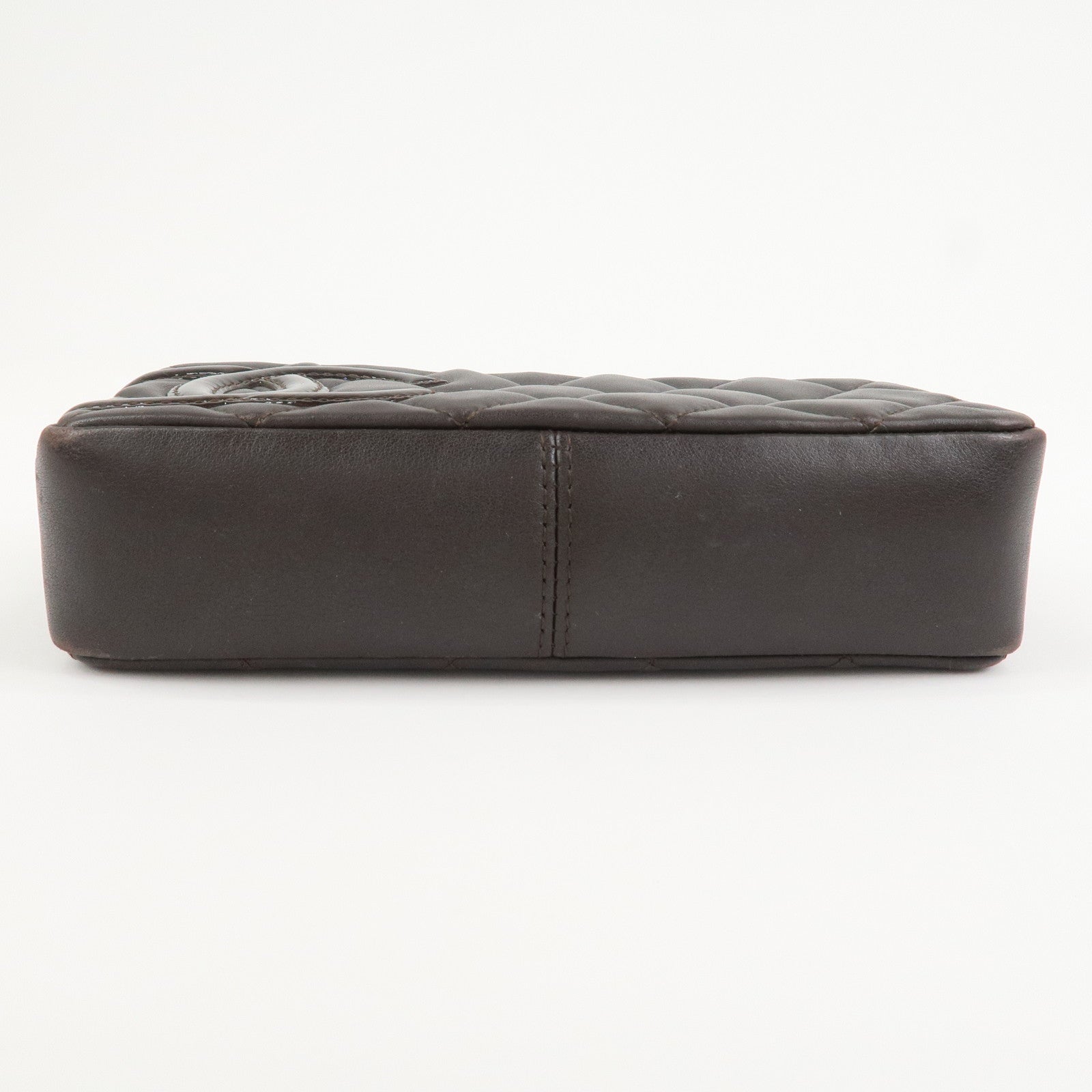 CHANEL Cambon Line COCO Mark Lambskin Cosmetic Pouch Brown