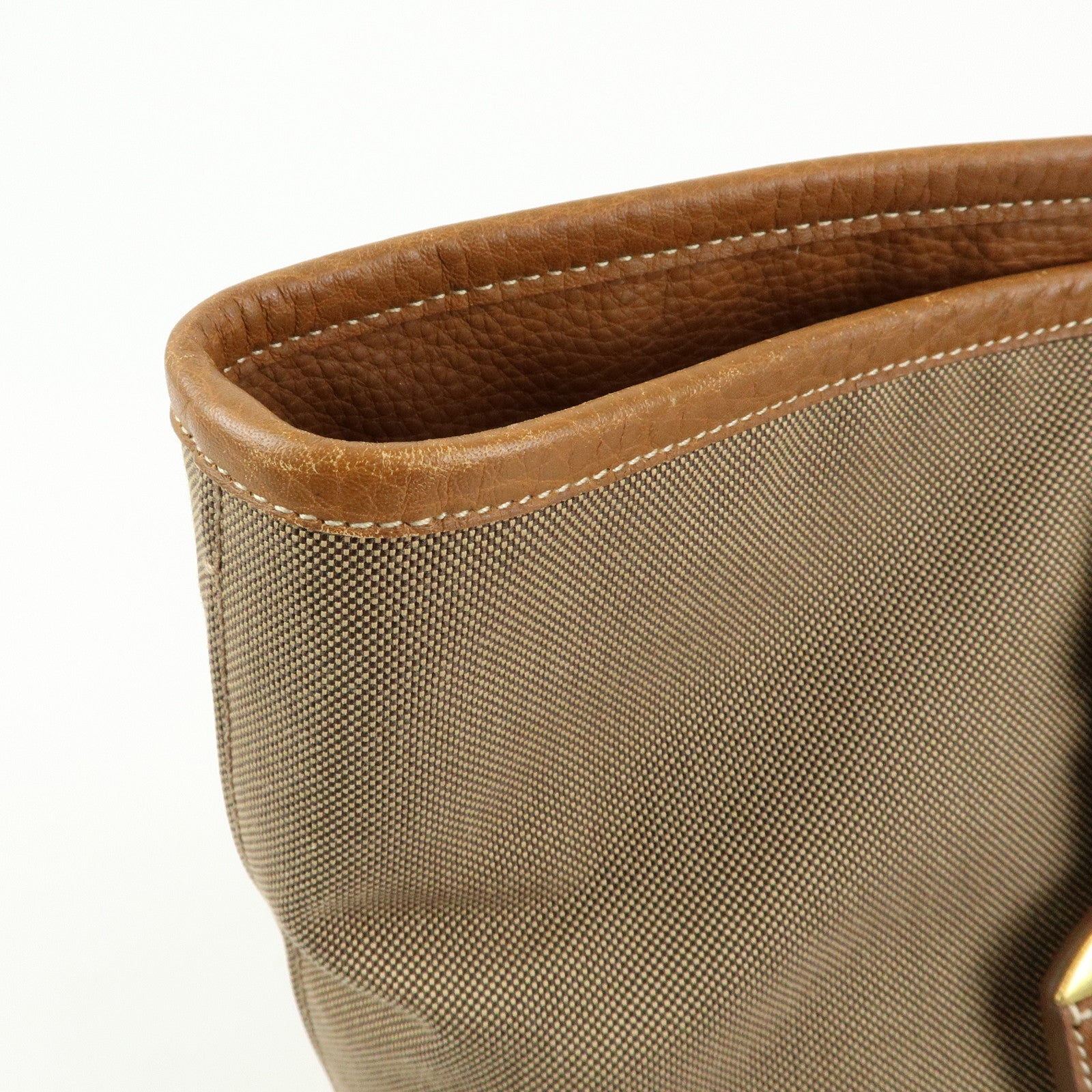 PRADA Triangle Logo Jacquard Leather 2Way Bag Hand Bag Brown