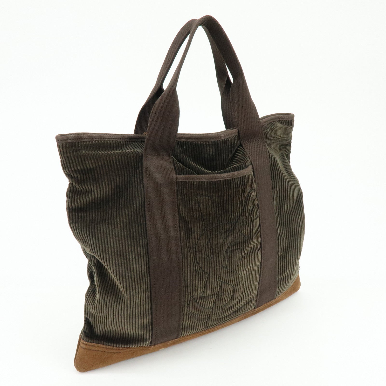 SAINT LAURENT PARIS Cassandra Corduroy Suede Tote Bag Dark Green