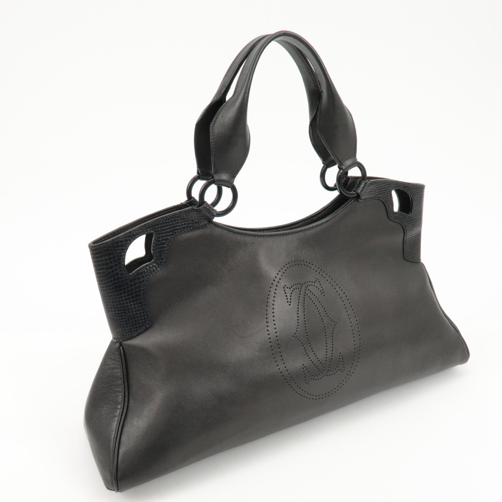 Cartier Must Line Leather Marcello Hand Bag Black Used