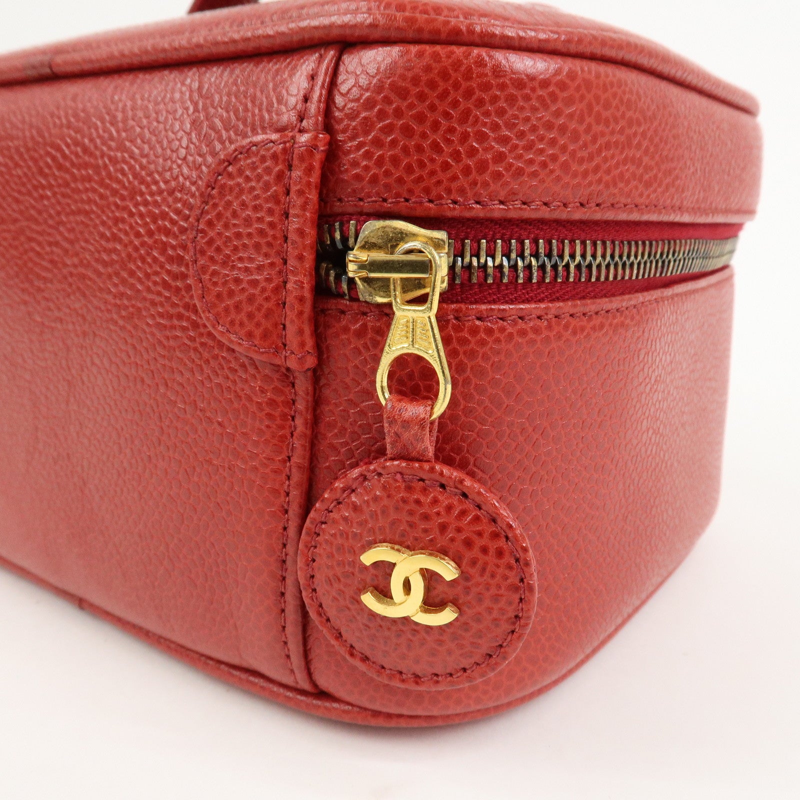 CHANEL COCO Mark Caviarskin Vanity Bag Hand Bag Red A01998