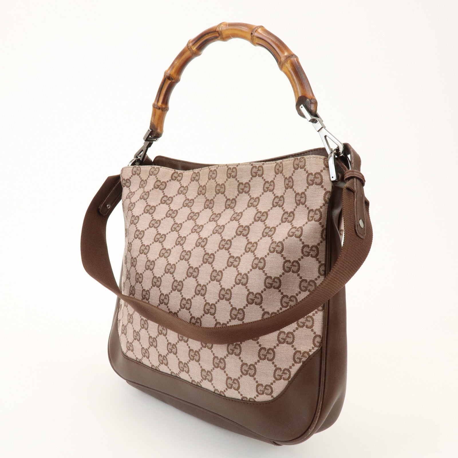 GUCCI Bamboo GG Canvas Leather 2Way Bag Brown 001・4095・001553