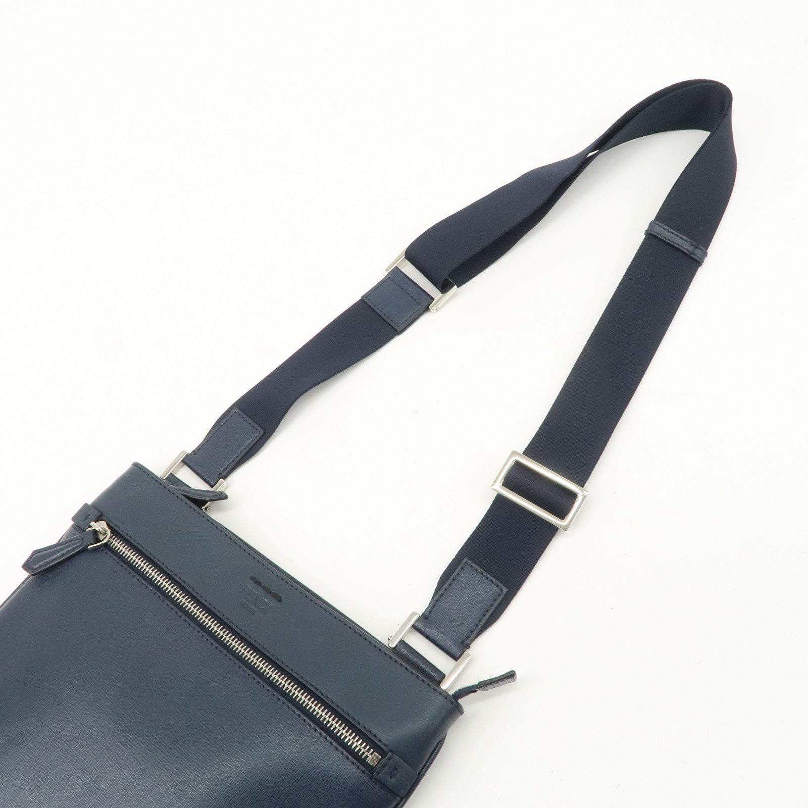 FENDI Logo Leather Shoulder Bag Crossbody Bag Navy 7VA357 Used