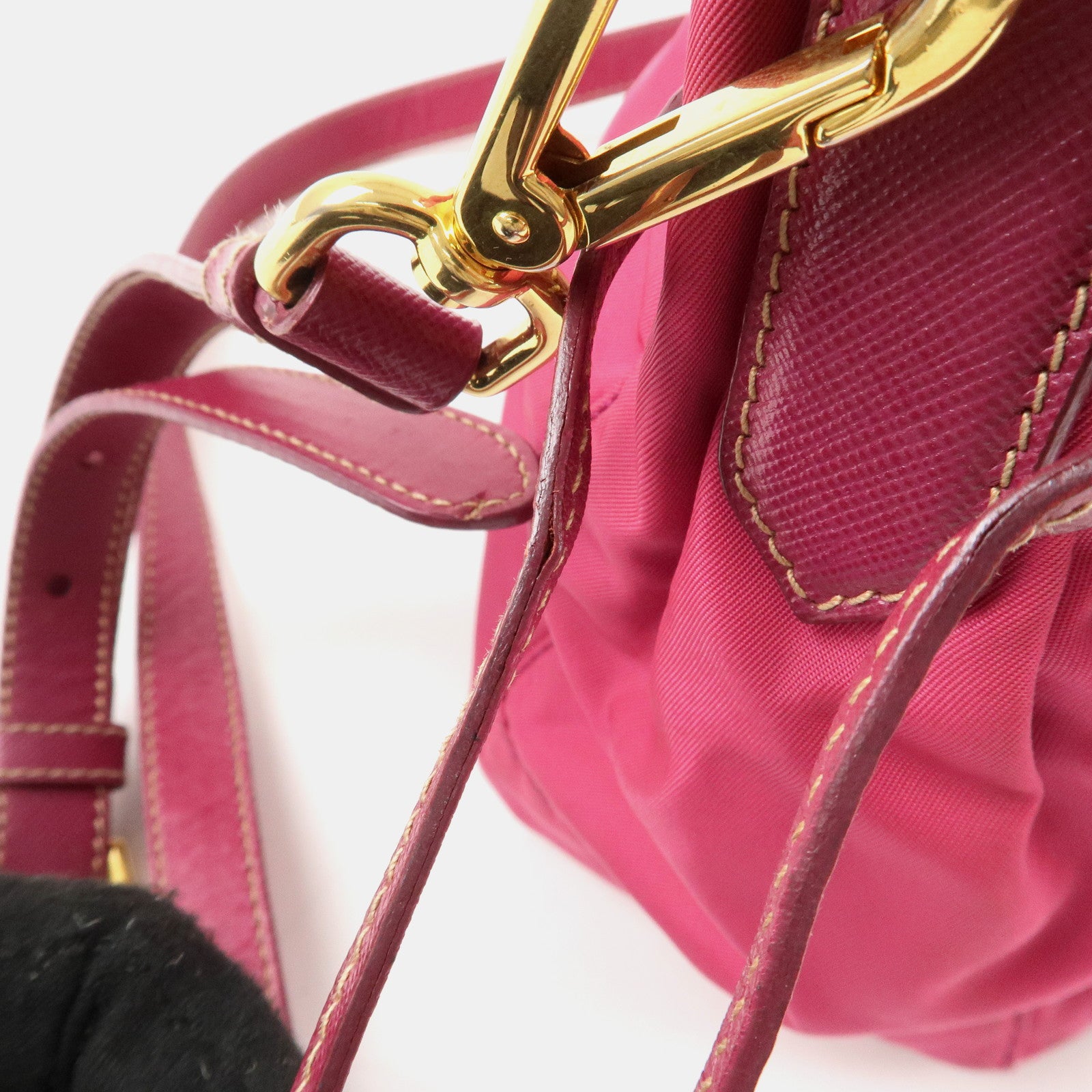 PRADA Nylon Saffiano Leather Flap Messenger Shoulder Bag Pink BT0697 Used