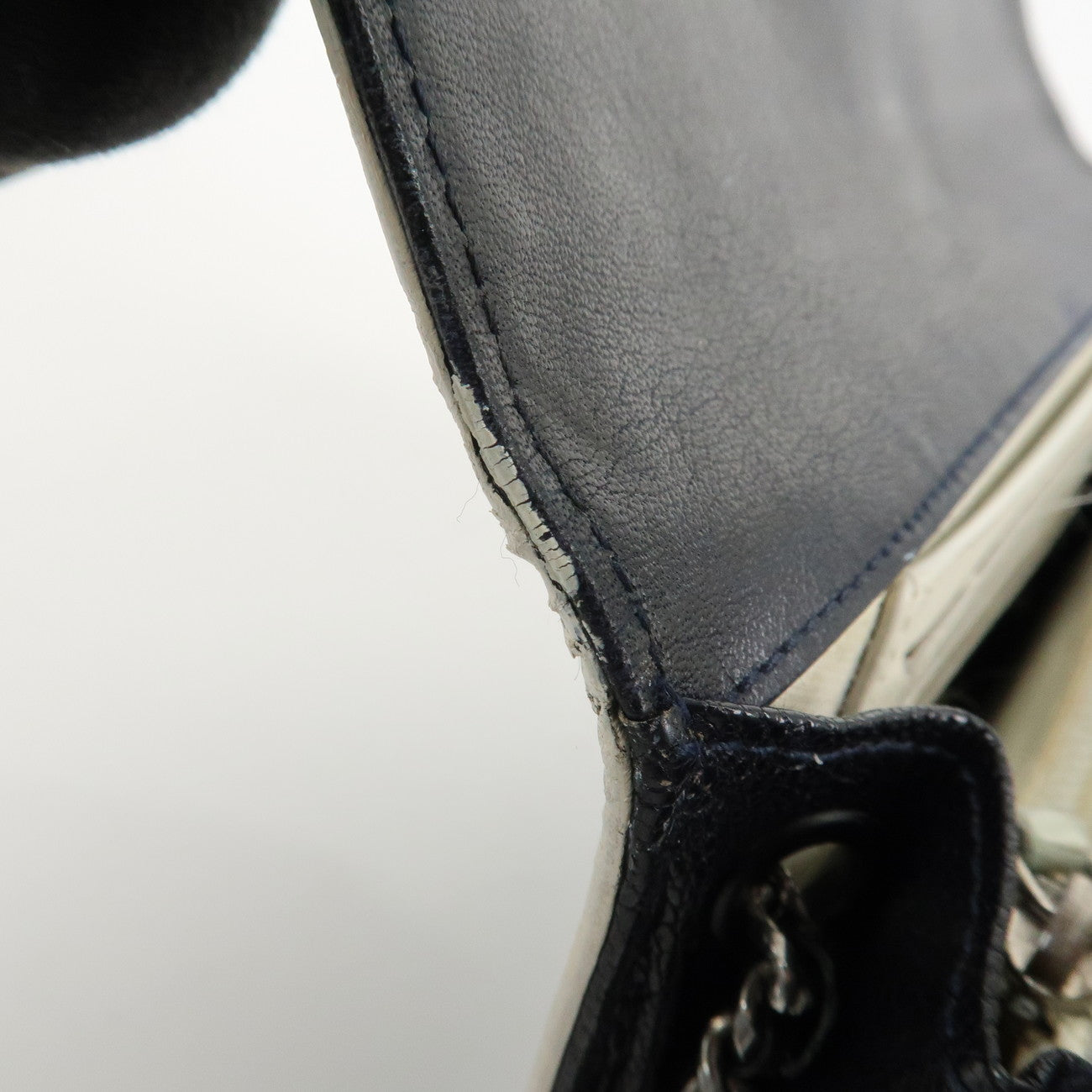 CHANEL Matelasse Leather Chain Long Wallet Dark Navy Bicolore Used