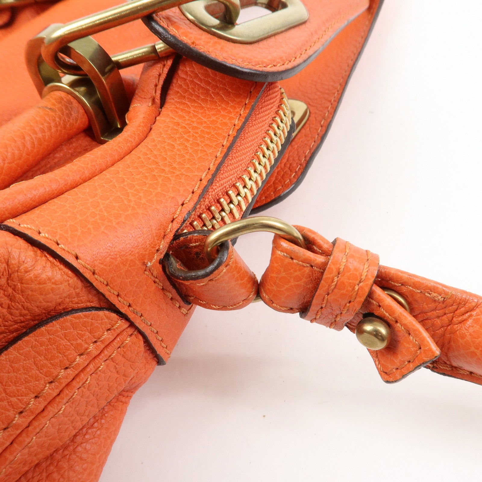 Chloe Parati Leather CH Shoulder Bag Hand Bag Orange