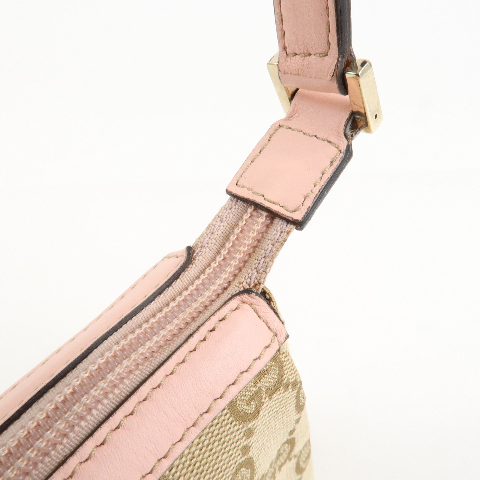 GUCCI Abbey GG Canvas Leather Hand Bag Pouch Pink Beige 145750 Used