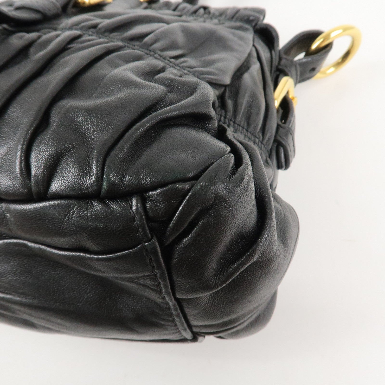 PRADA Logo Leather 2WAY Tote Bag Hand Bag Black Gold HDW B11091 Used