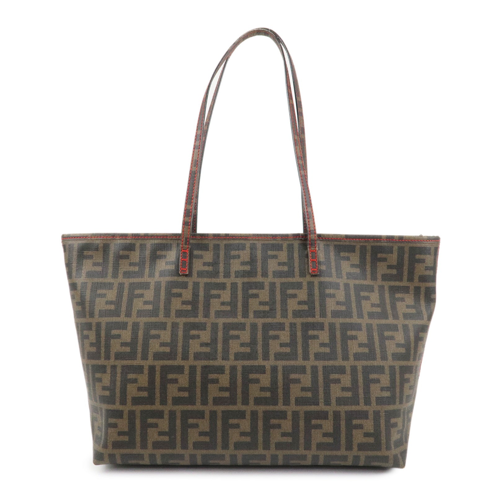 FENDI Zucca Canvas Leather Tote Bag Hand Bag Brown Black 8BH198 Used