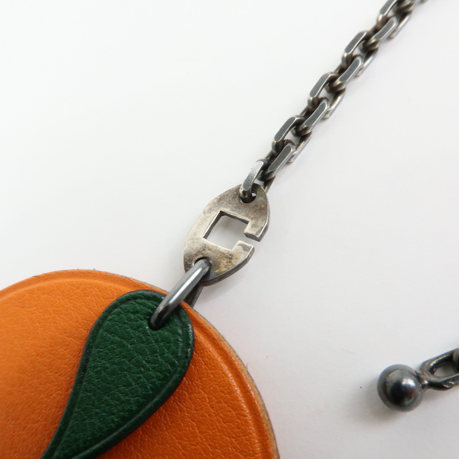HERMES Leather Bag Charm Key Charm Key Holder Orange Green